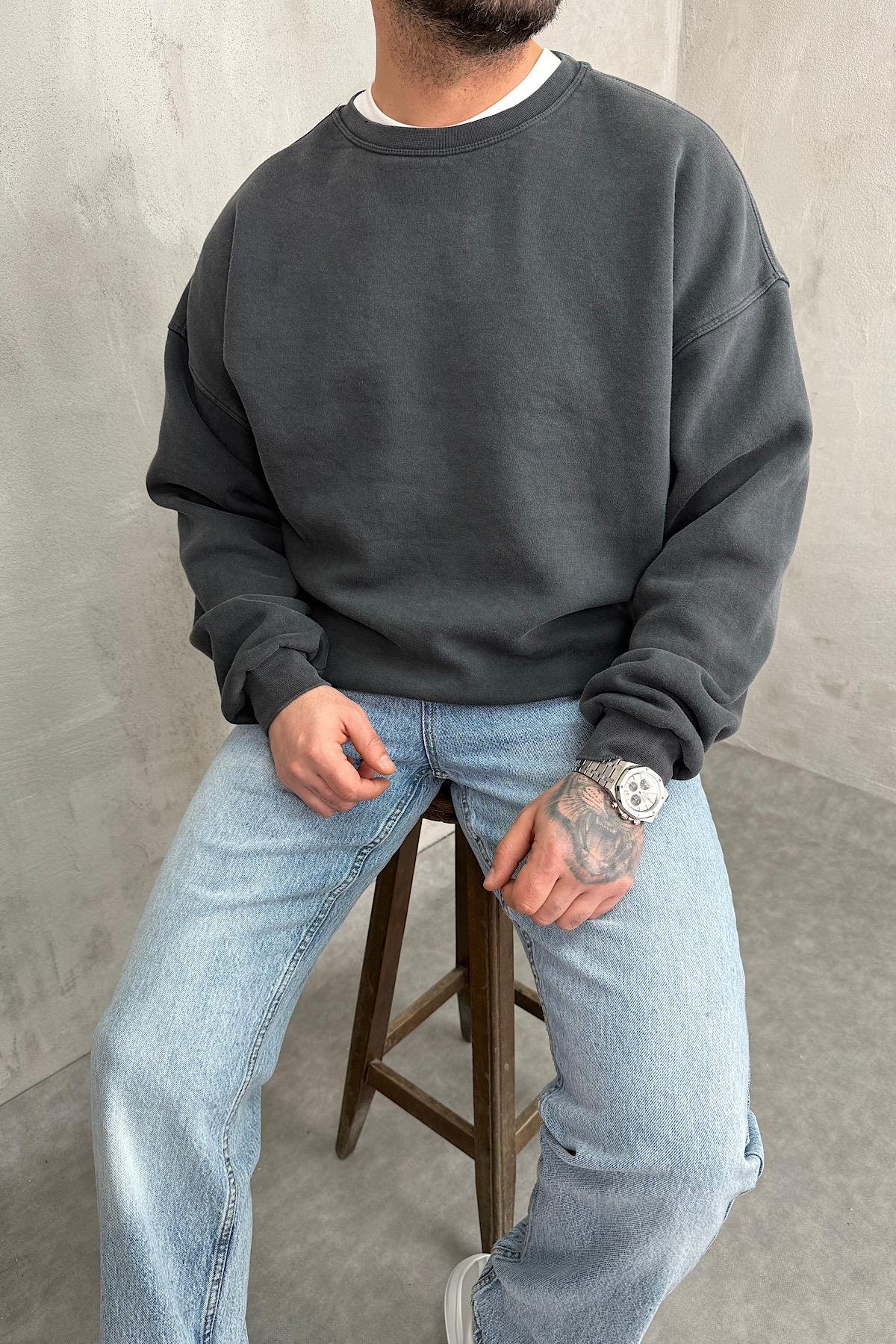 Yıkamalı Basic Sweatshirt