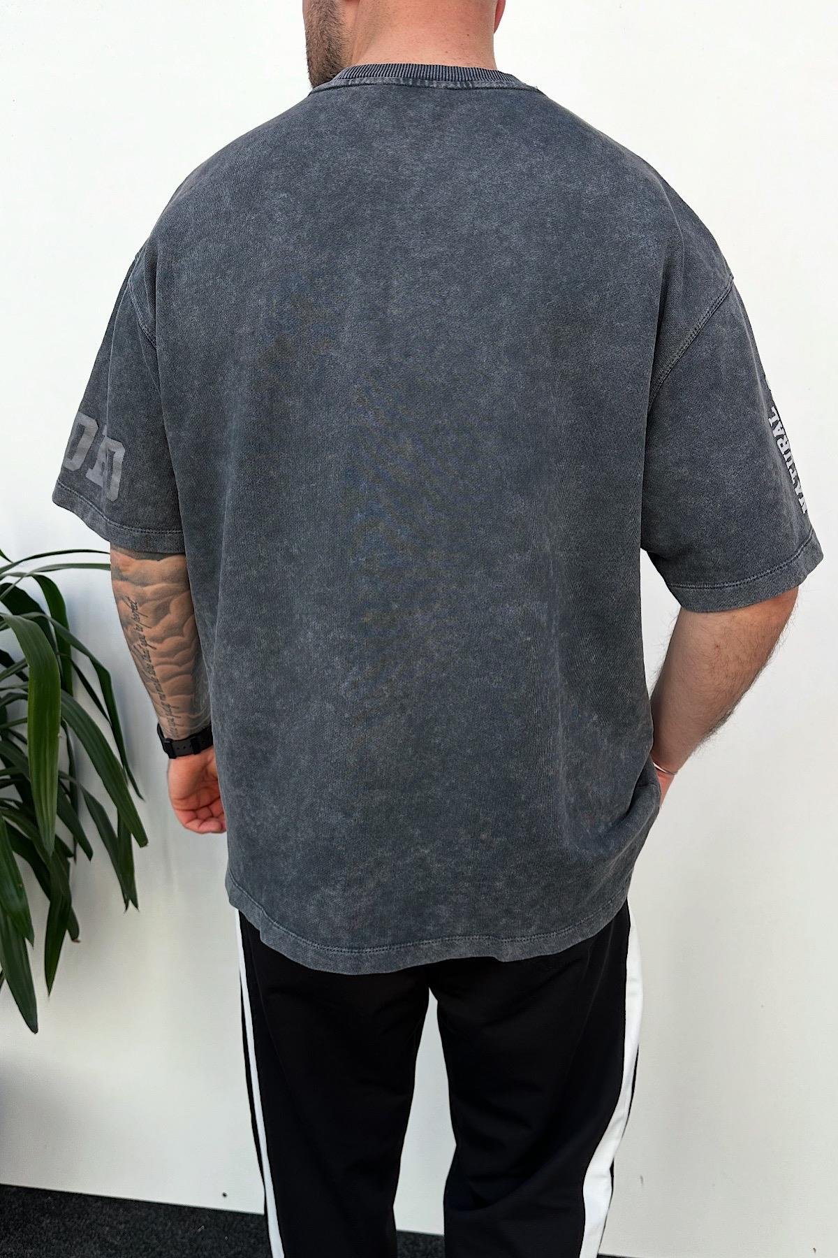 Yıkamalı Gri 55 Oversize T-Shirt