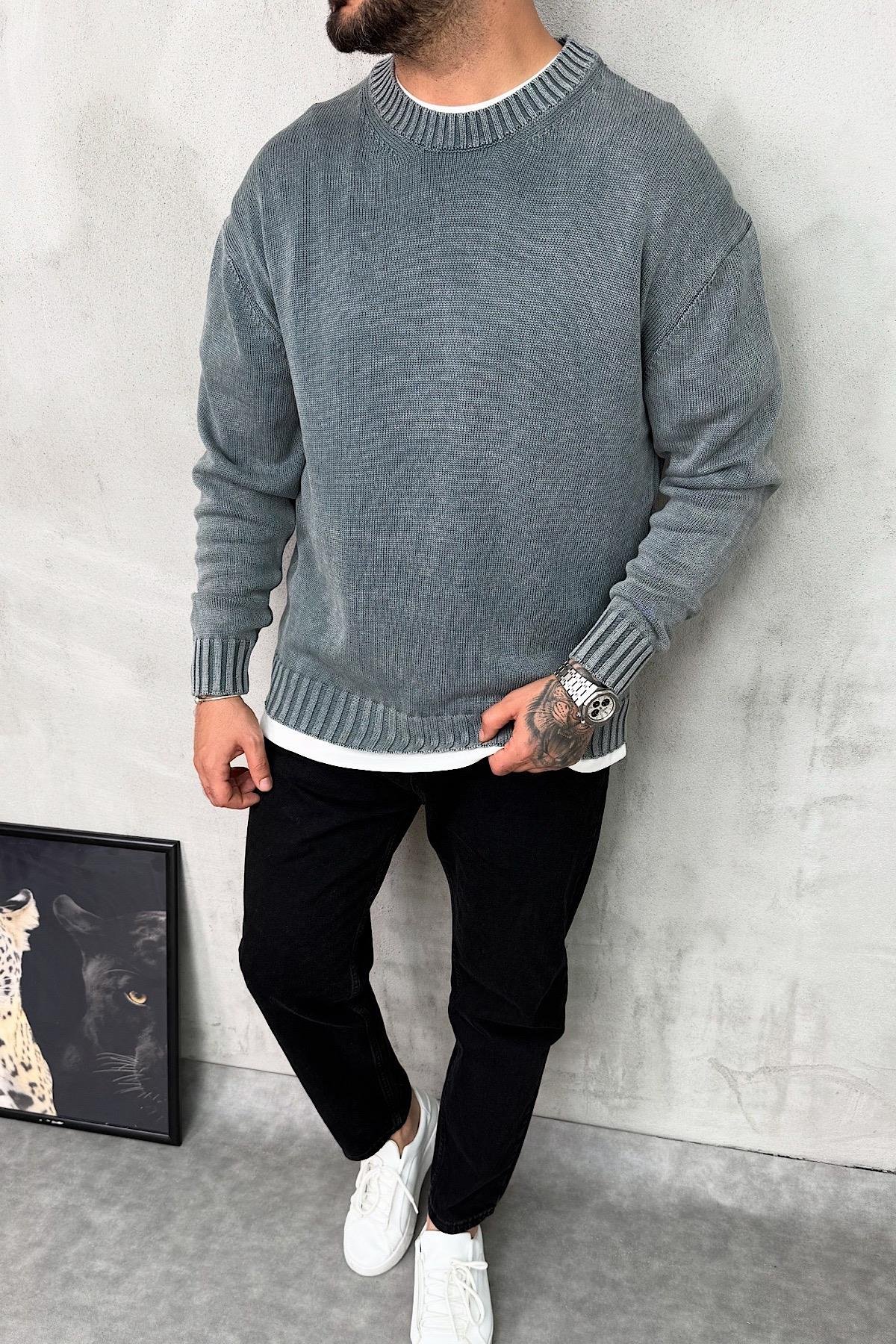 Yıkamalı Gri Basic Triko