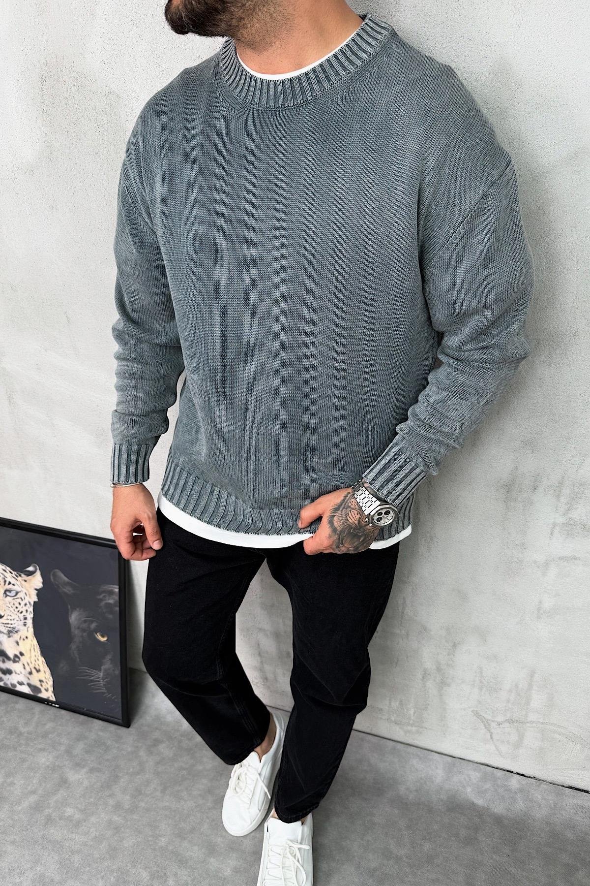 Yıkamalı Gri Basic Triko