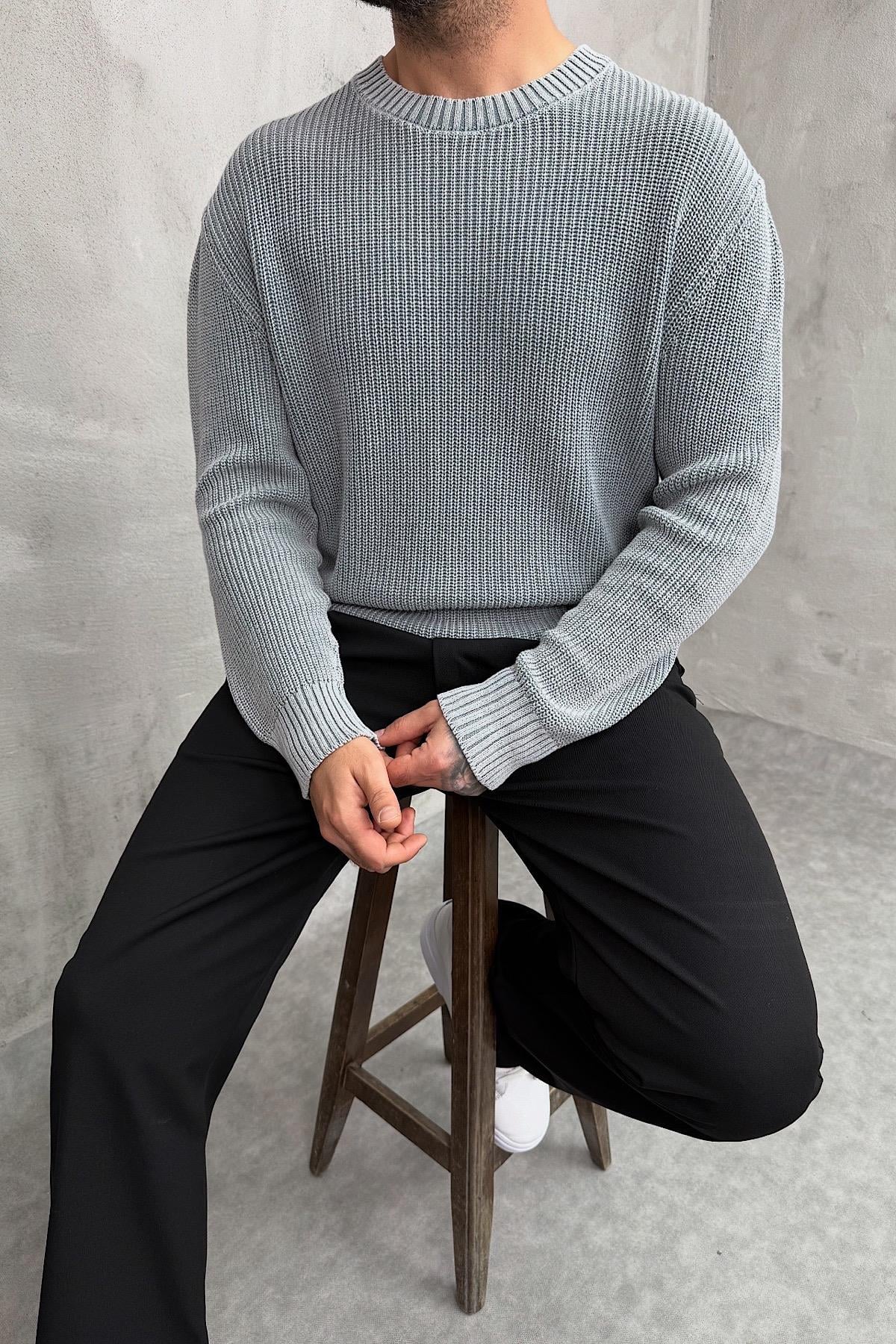 Yıkamalı Gri Örme Triko