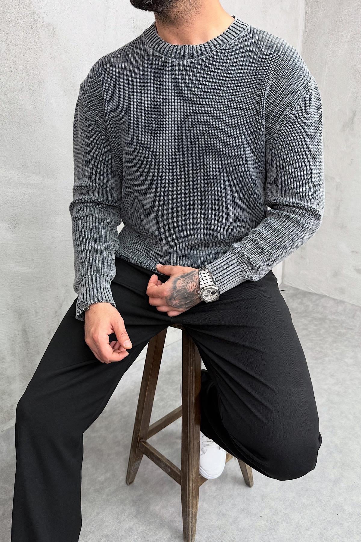 Yıkamalı Gri ÖrmeTriko