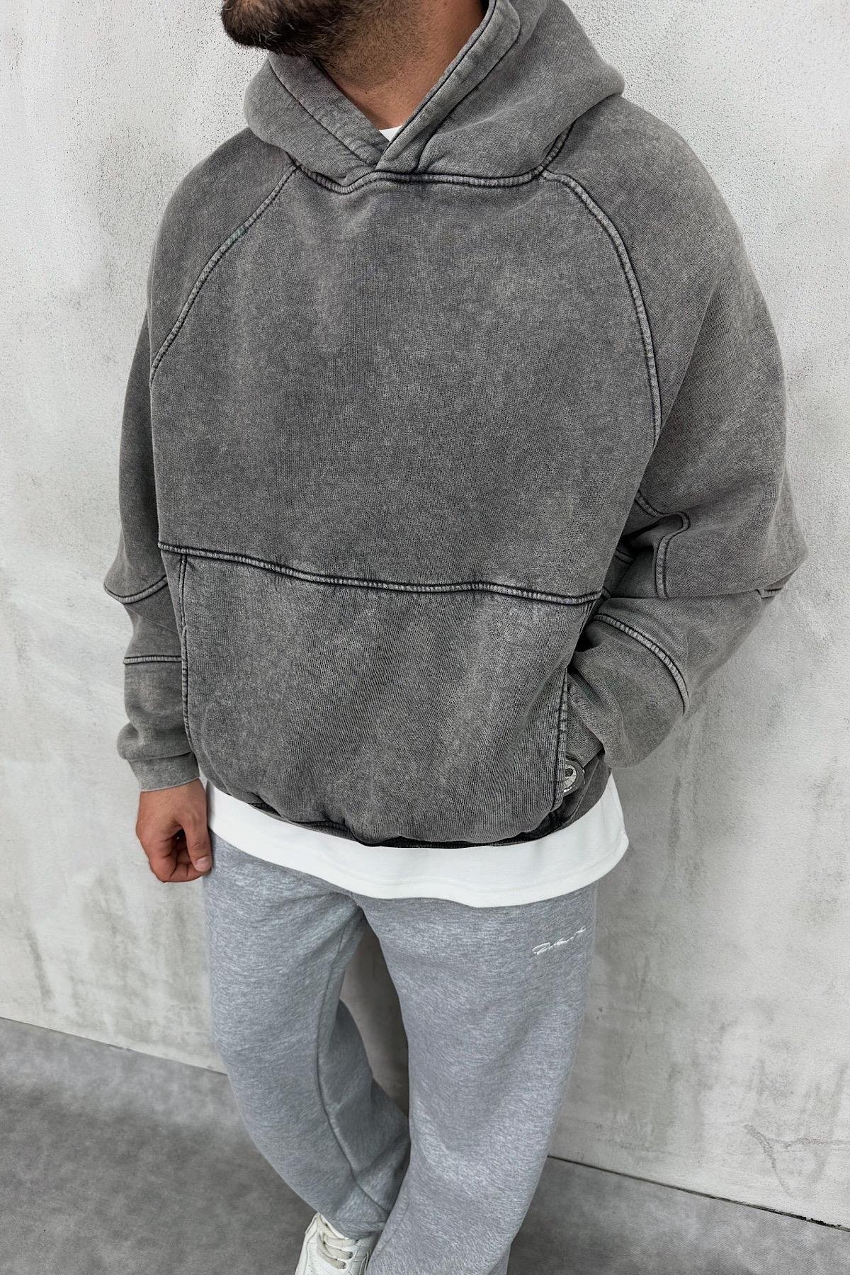 Yıkamalı Kapaşonlu Basic Hoodie