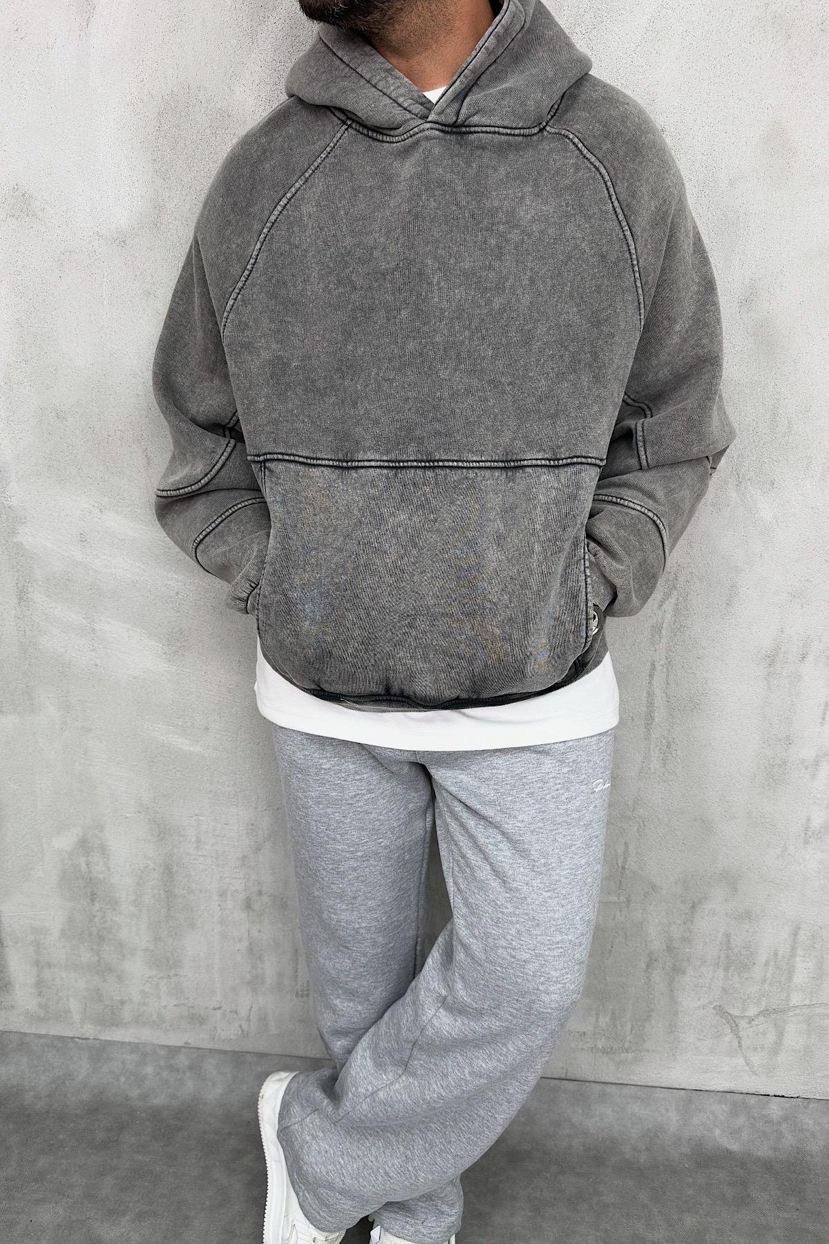 Yıkamalı Kapaşonlu Basic Hoodie