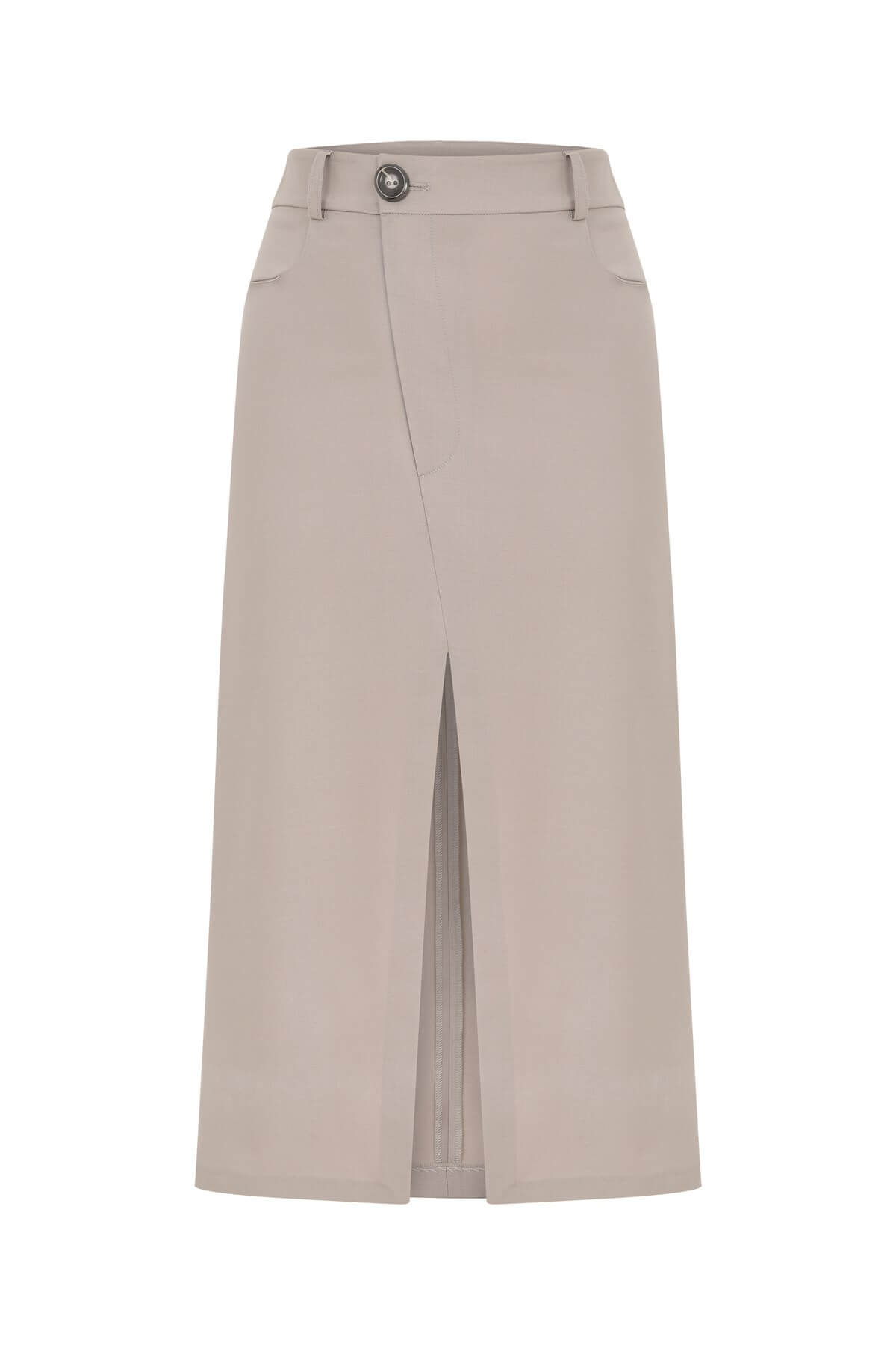 Asimetrik Kesim Yüksek Bel Taş Rengi Etek