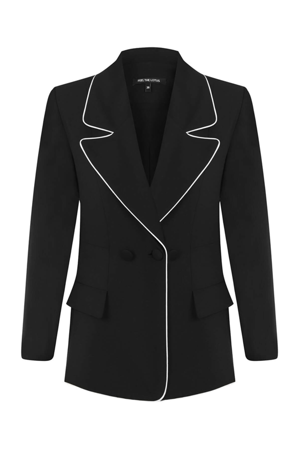 WHITE PIPED ALBA BLAZER BLACK