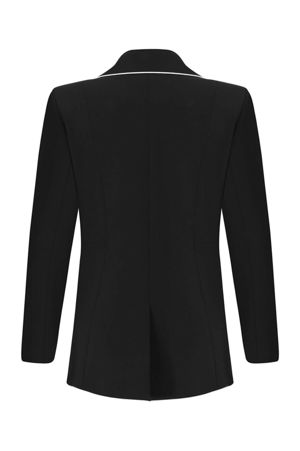 WHITE PIPED ALBA BLAZER BLACK