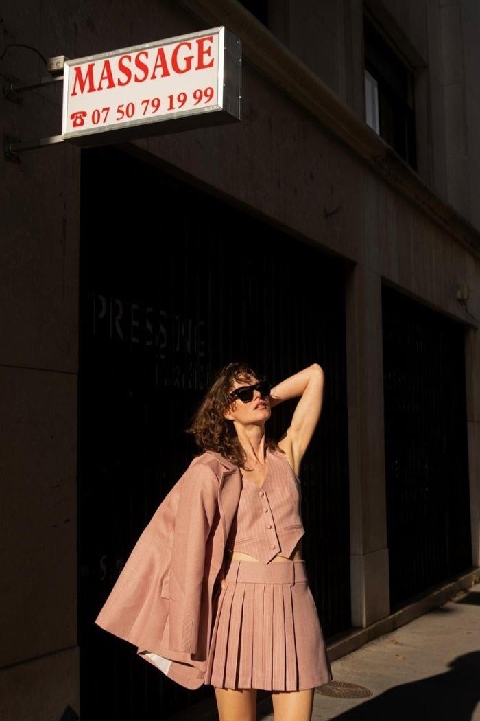 CLÉO LIGHT PINK PLEATED SKIRT