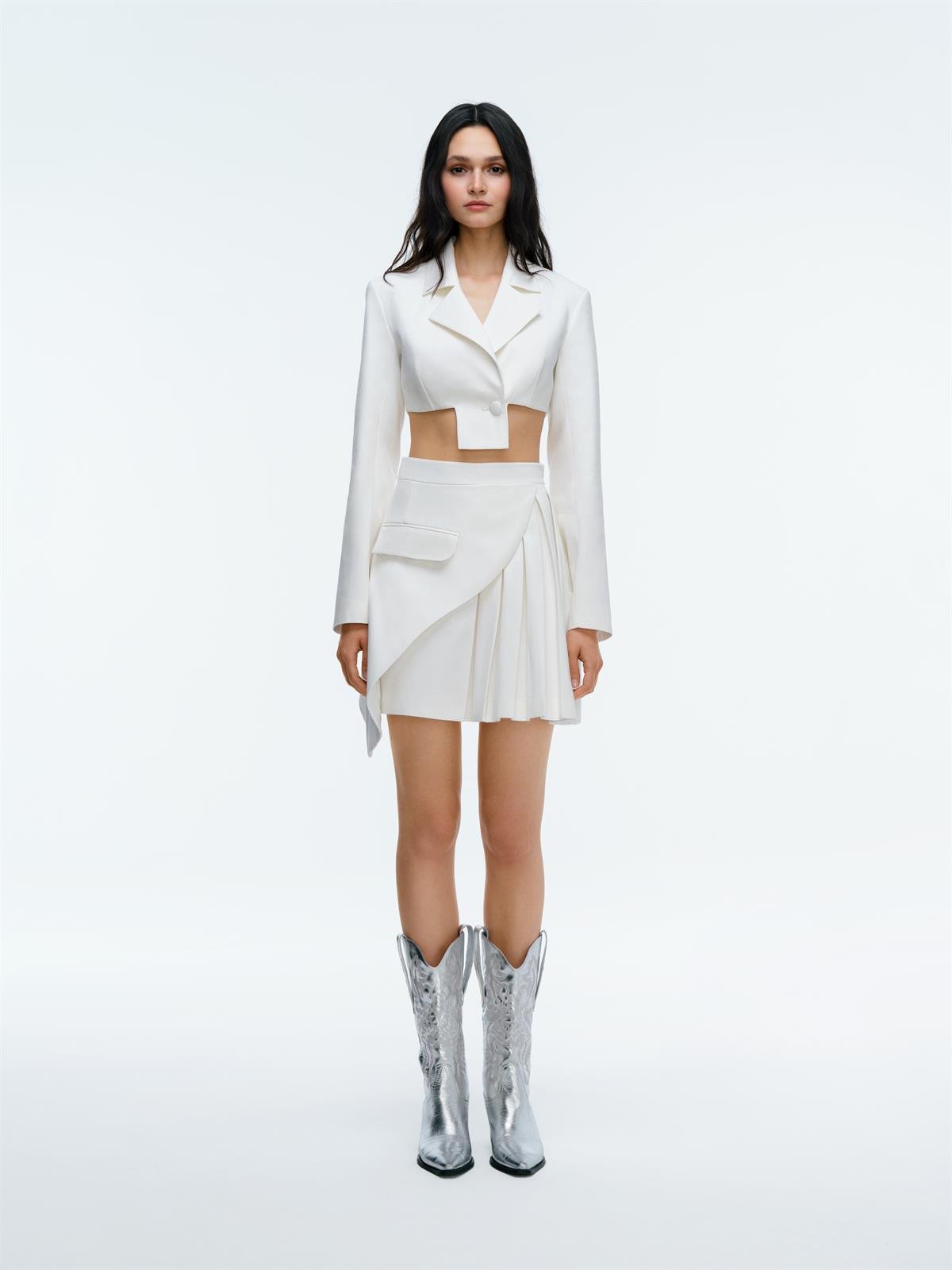 Evelyn Beyaz Crop Ceket