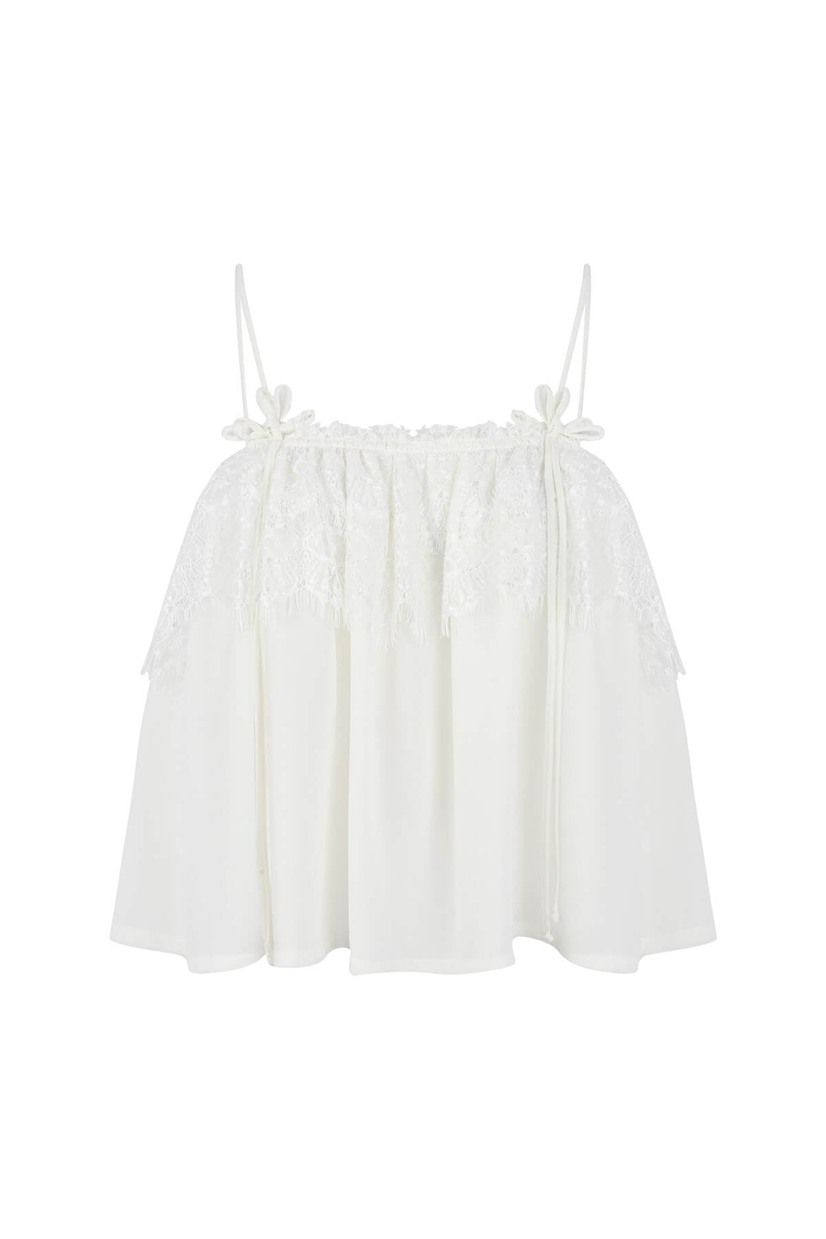 LACE TRIMMED TOP WHİTE