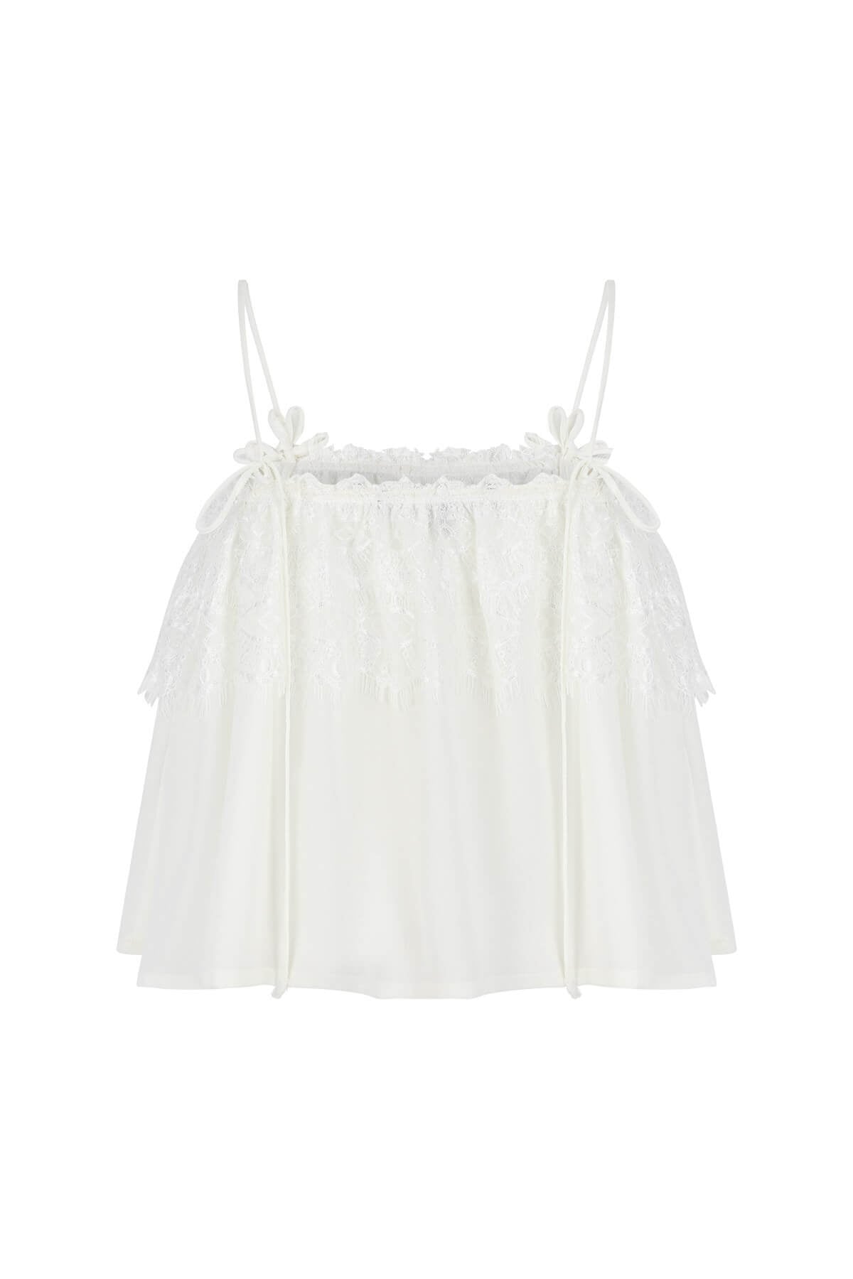 LACE TRIMMED TOP WHİTE