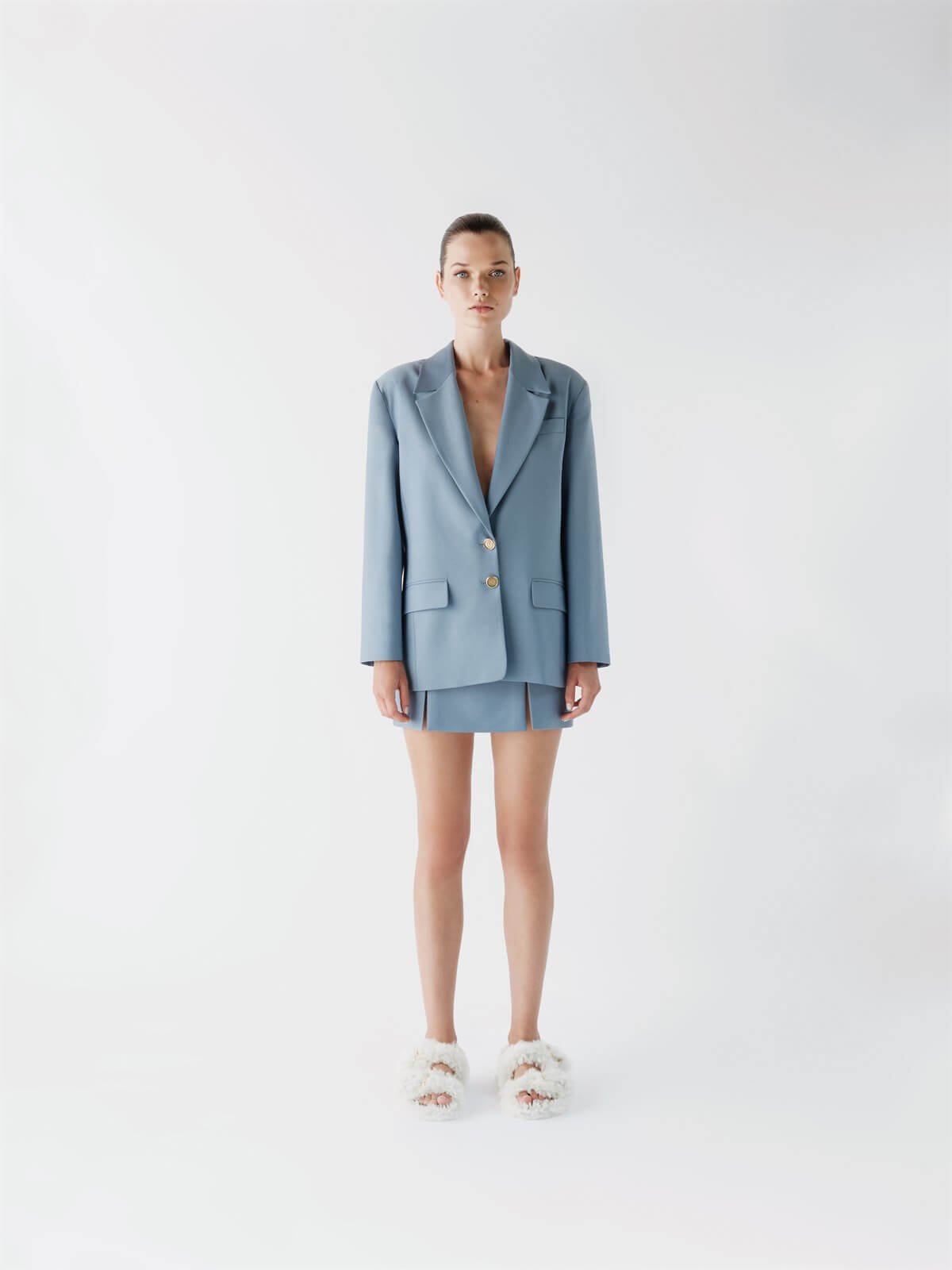 Lily Yırtmaçlı Mavi Mini Etek