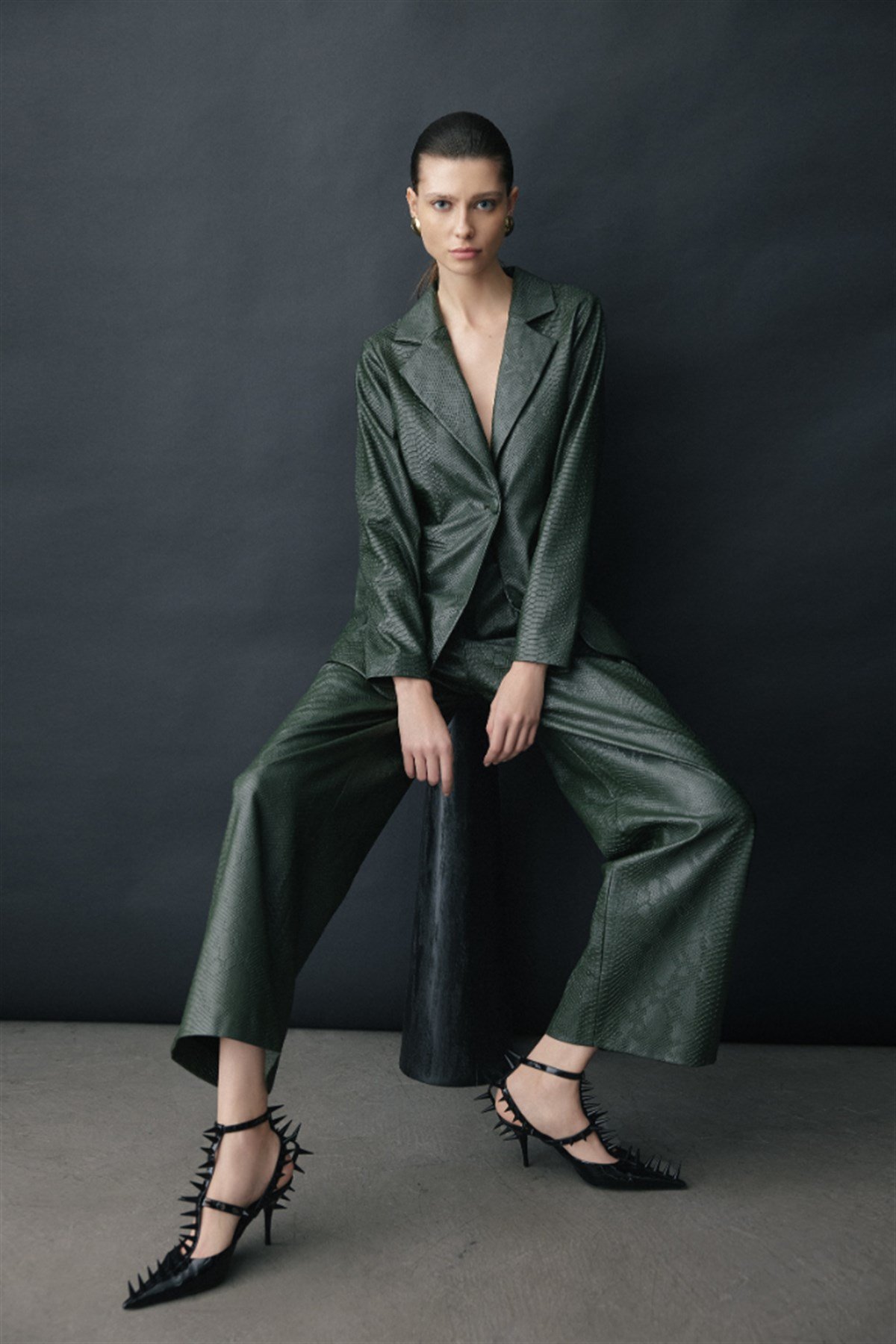 Luna Yeşil Deri Blazer