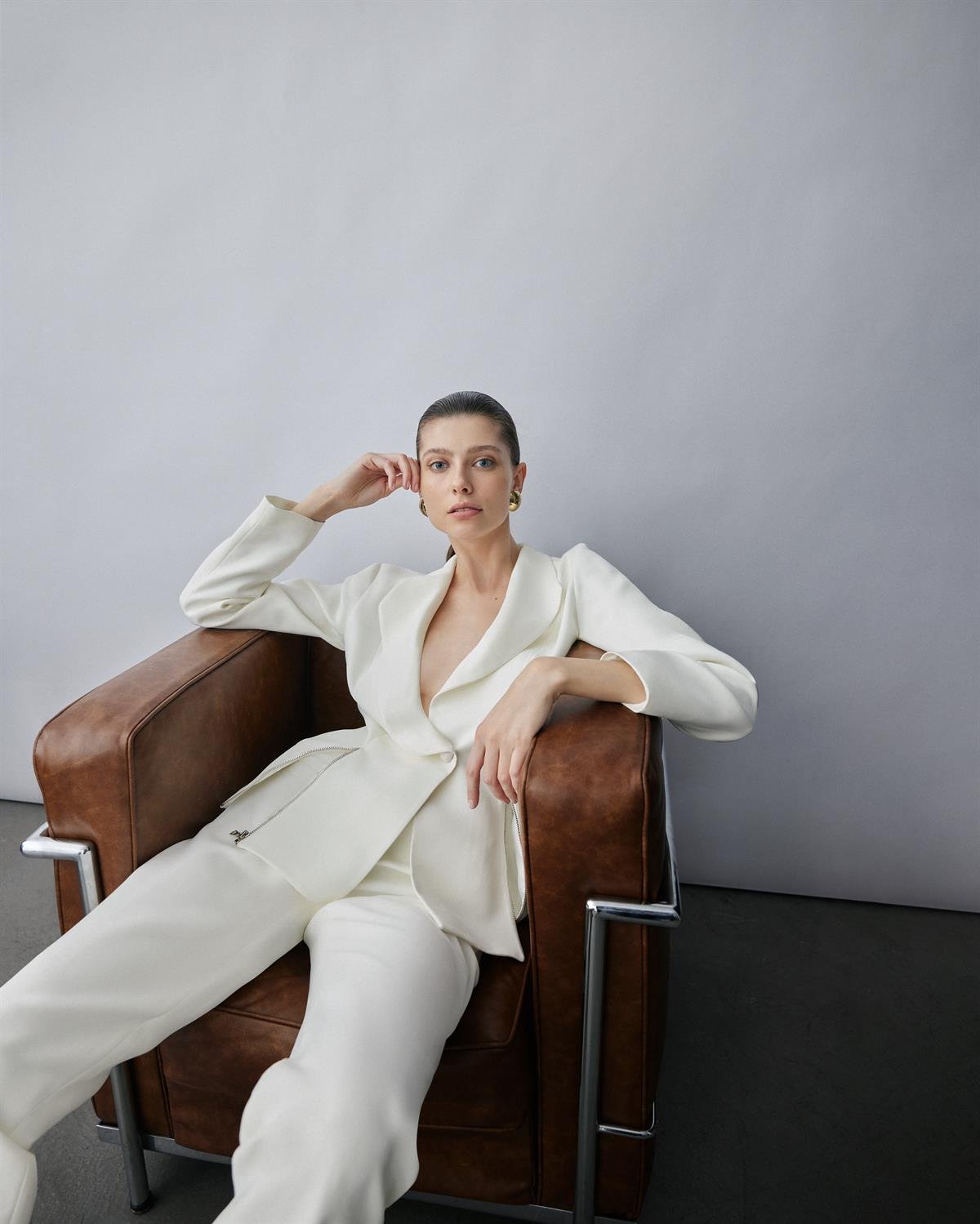 Rhea Fermuarlı Ekru Ceket