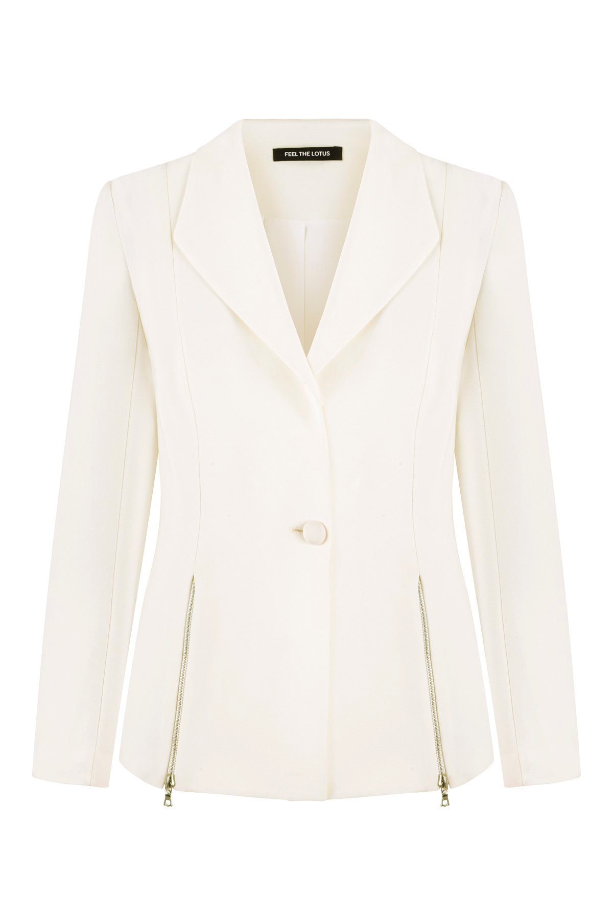 Rhea Fermuarlı Ekru Ceket