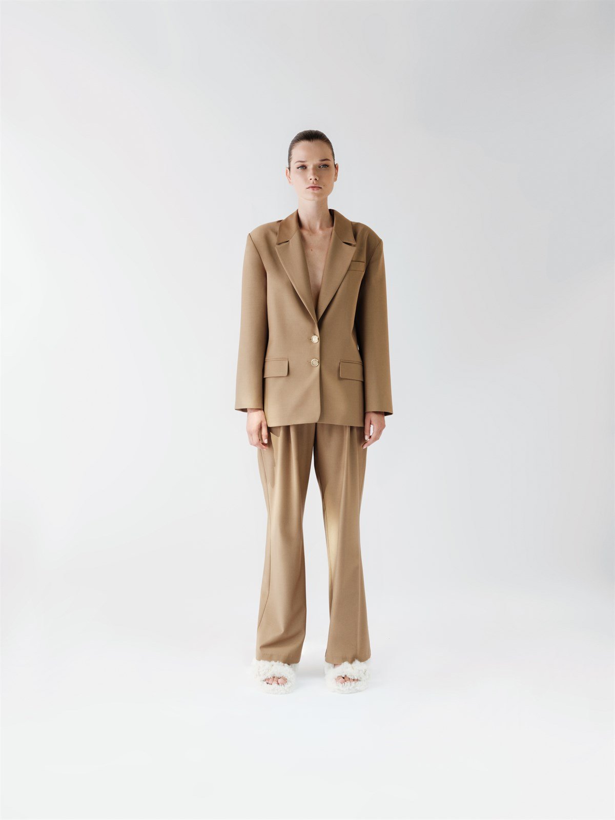 Theia Dökümlü Camel Ceket