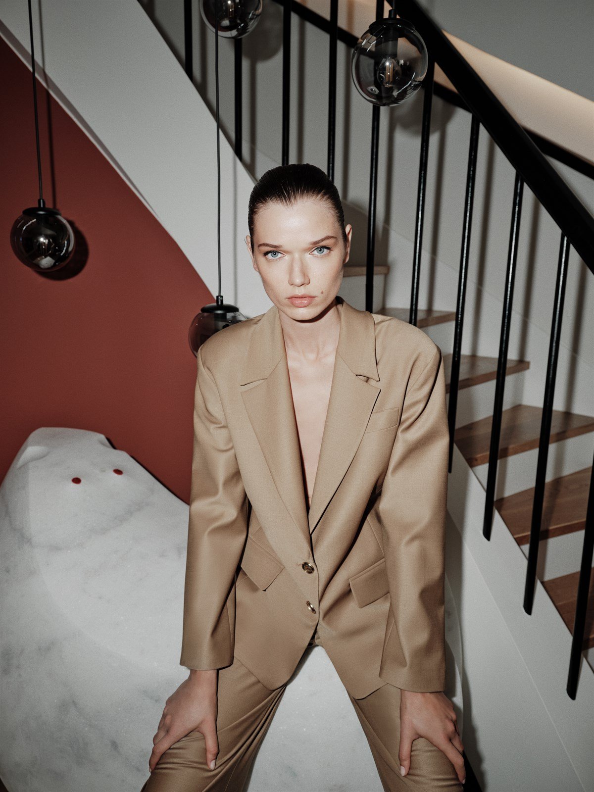 Theia Dökümlü Camel Ceket