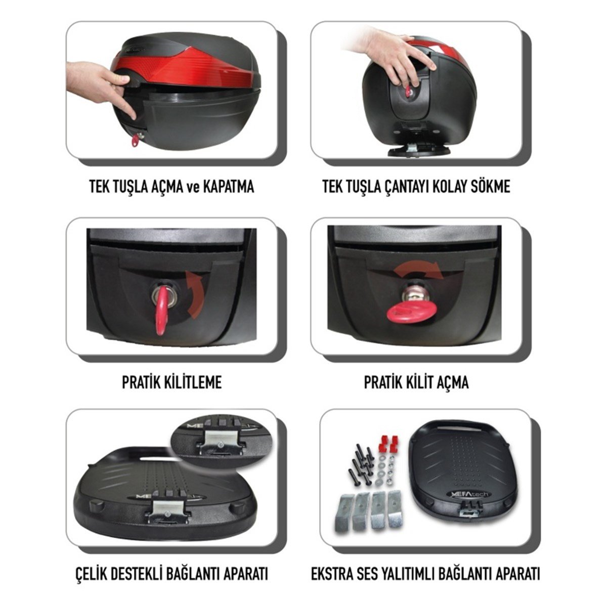 DiğerÇantaMEFA TECH MOTOSİKLET ARKA ÇANTA TOPCASE SİYAH 33 LİTRE
