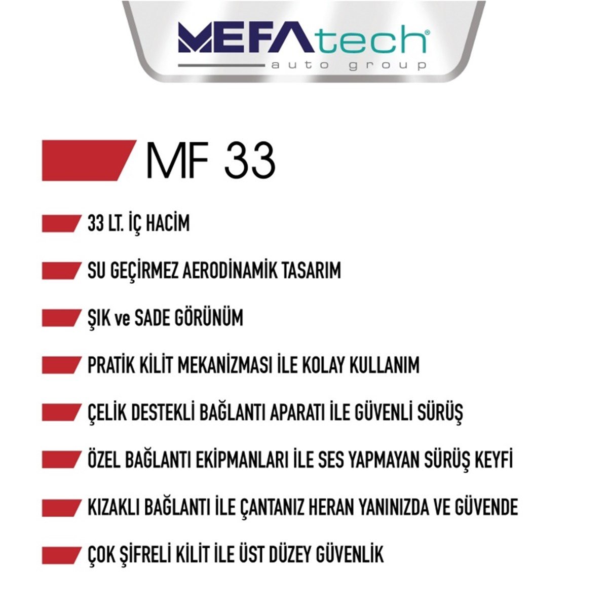 DiğerÇantaMEFA TECH MOTOSİKLET ARKA ÇANTA TOPCASE SİYAH 33 LİTRE