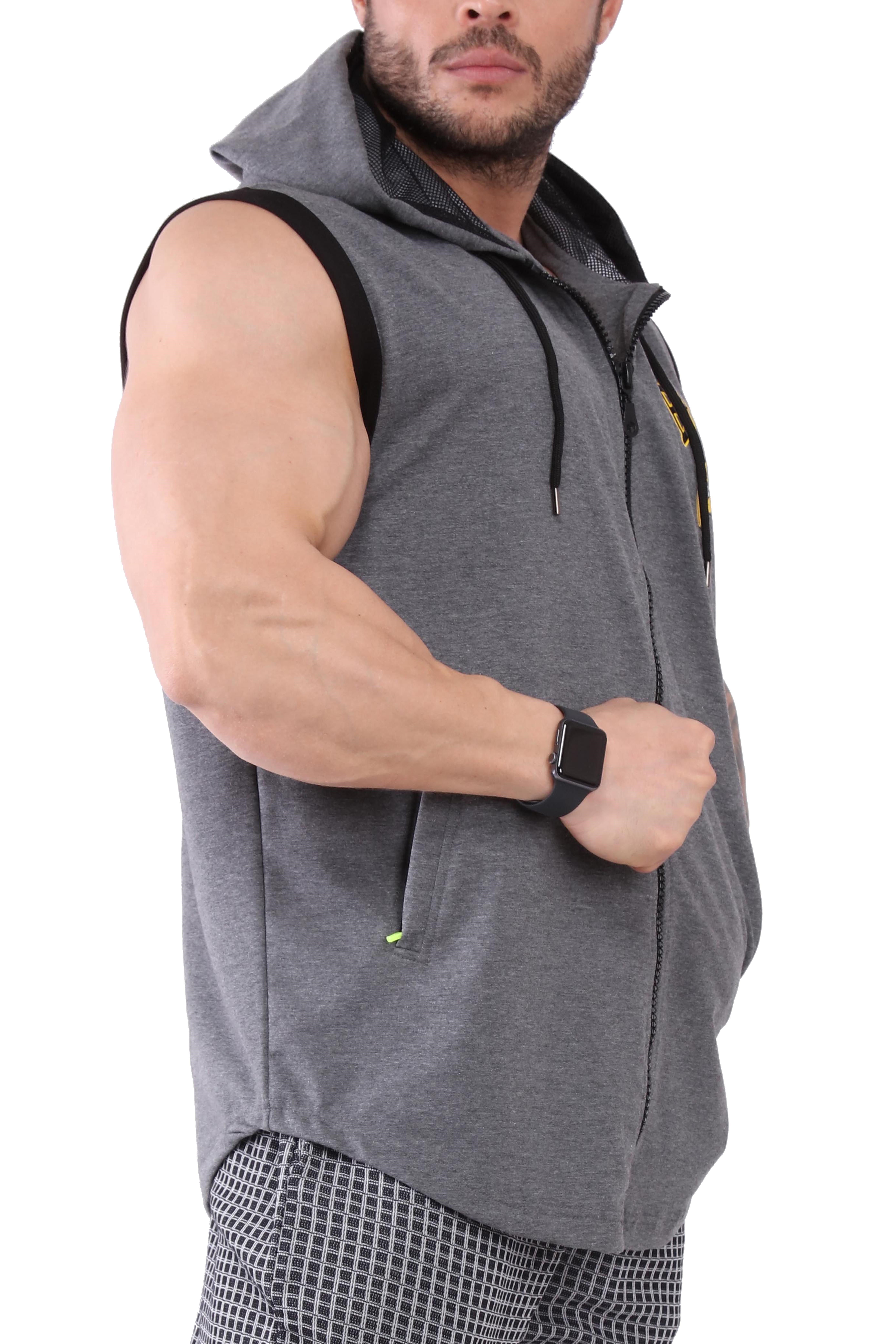Erkek Fitness Bodybuilding Kapşonlu Yelek Antrasit Big Sam 3623