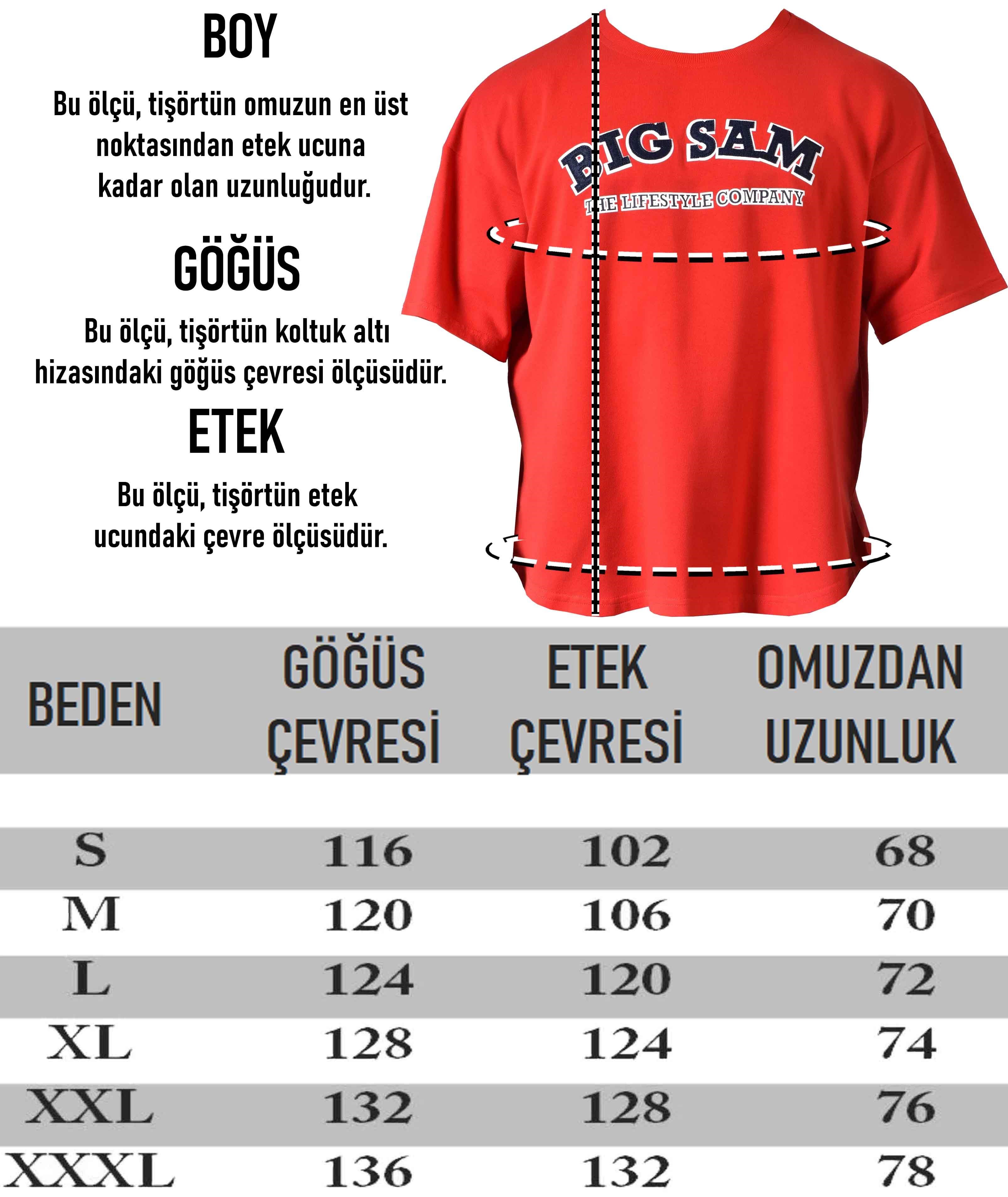 Erkek Oversize %100 Pamuk Spor Tişört, Vücut Geliştirme Antrenman Üstü Big Sam 3112