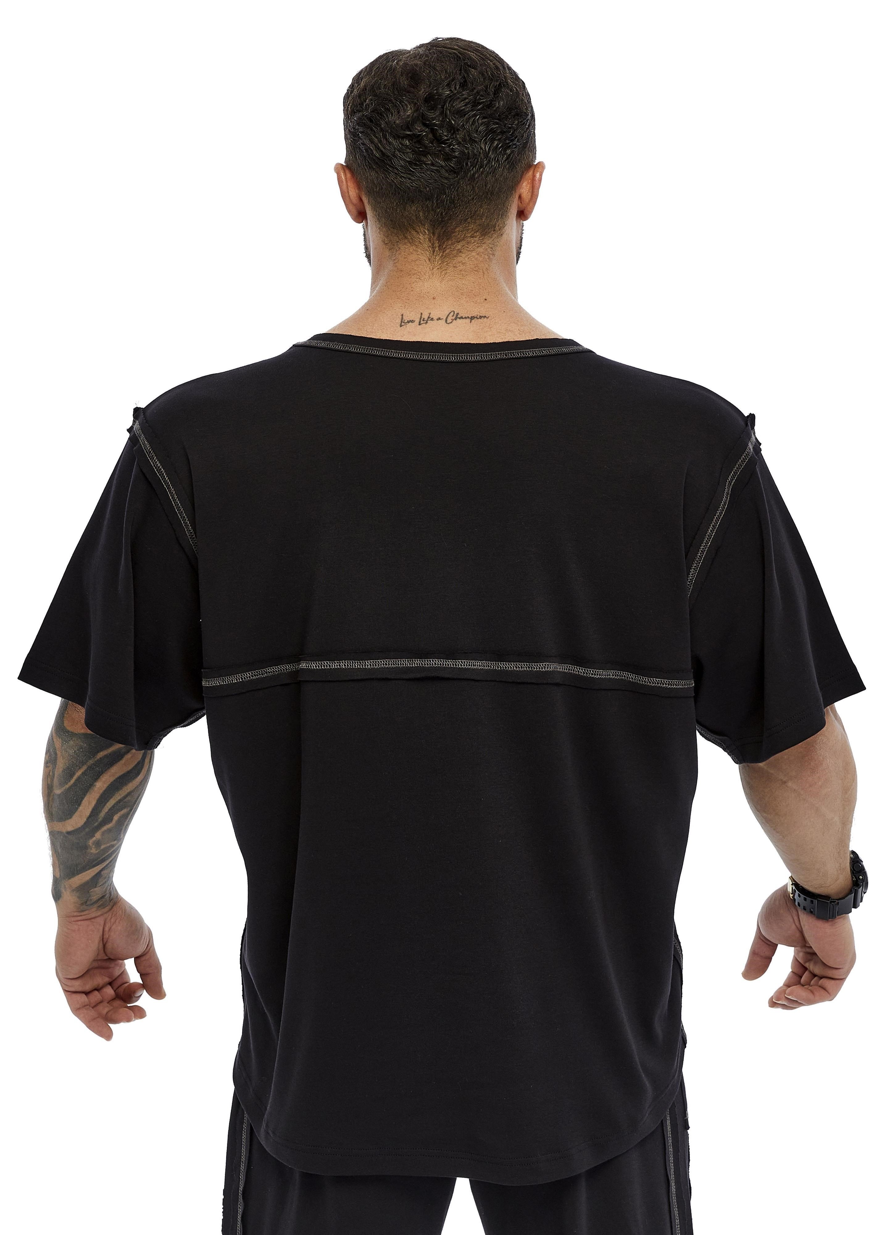 Erkek Oversize, Açık Yaka, Dikiş Detaylı Tişört Stilya 3384