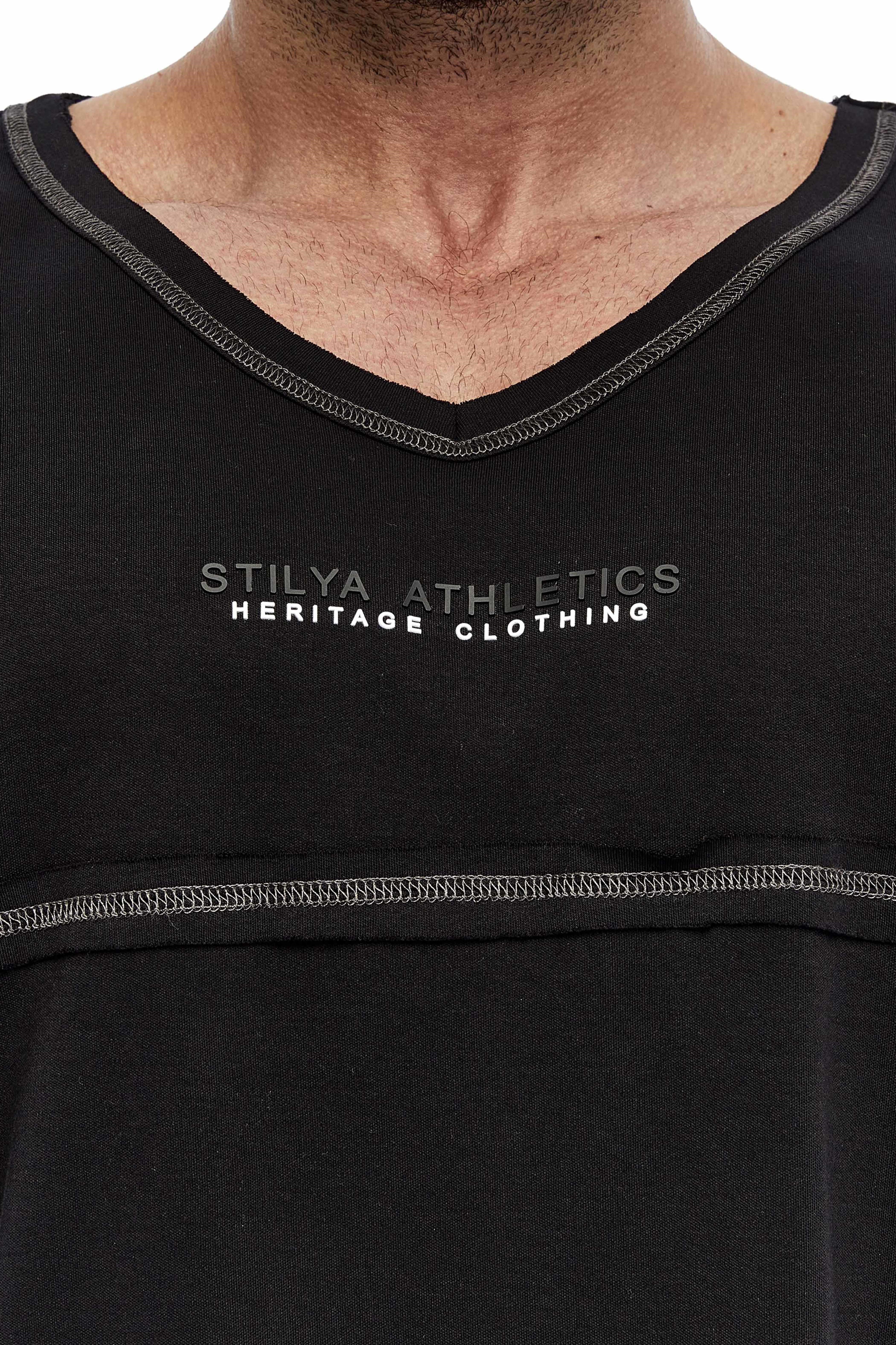 Erkek Oversize, Açık Yaka, Dikiş Detaylı Tişört Stilya 3384