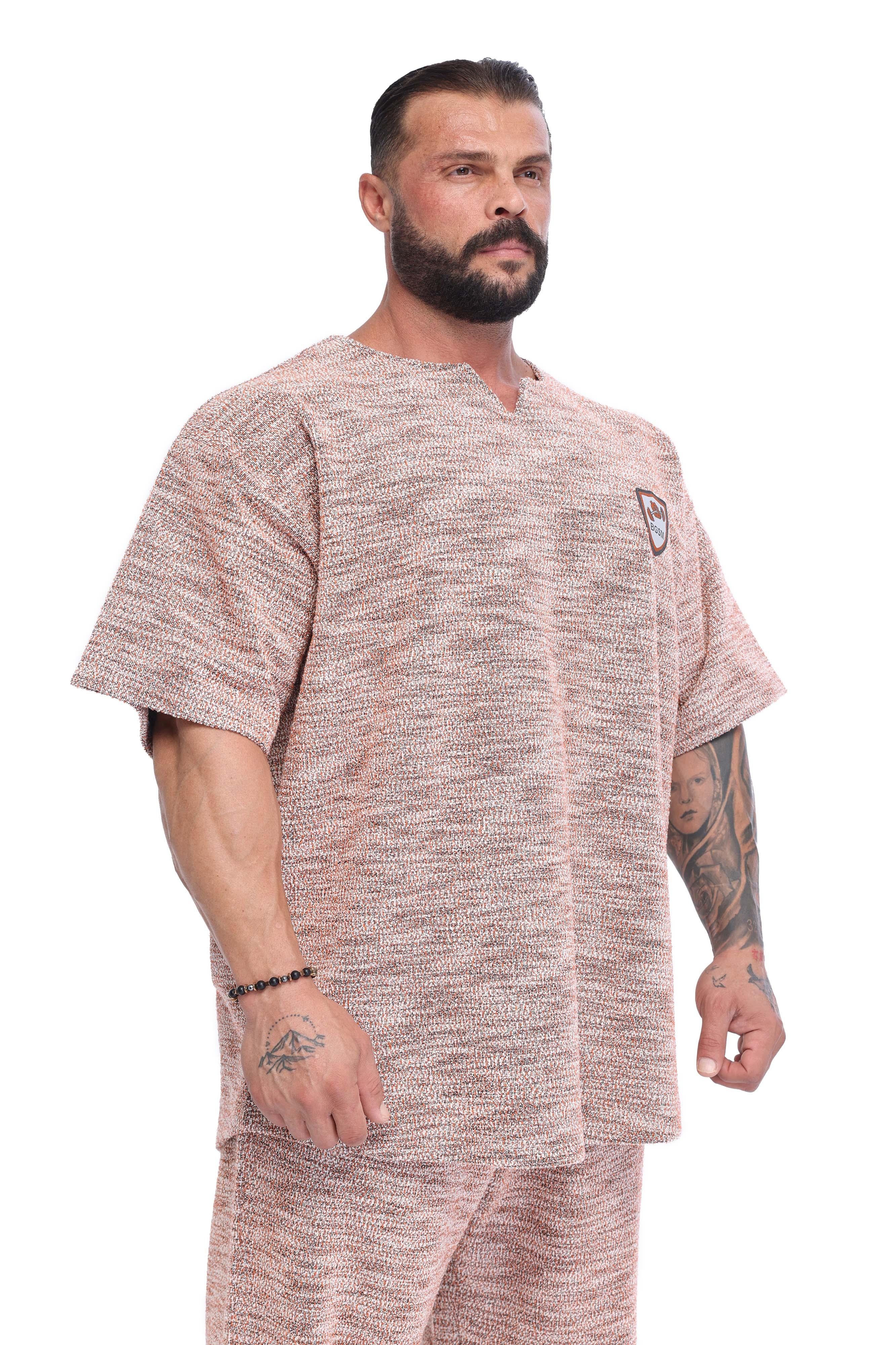 Erkek Oversize Kalın Tişört, Örgü Dokulu Gym Antrenman Üstü BGSM 3387