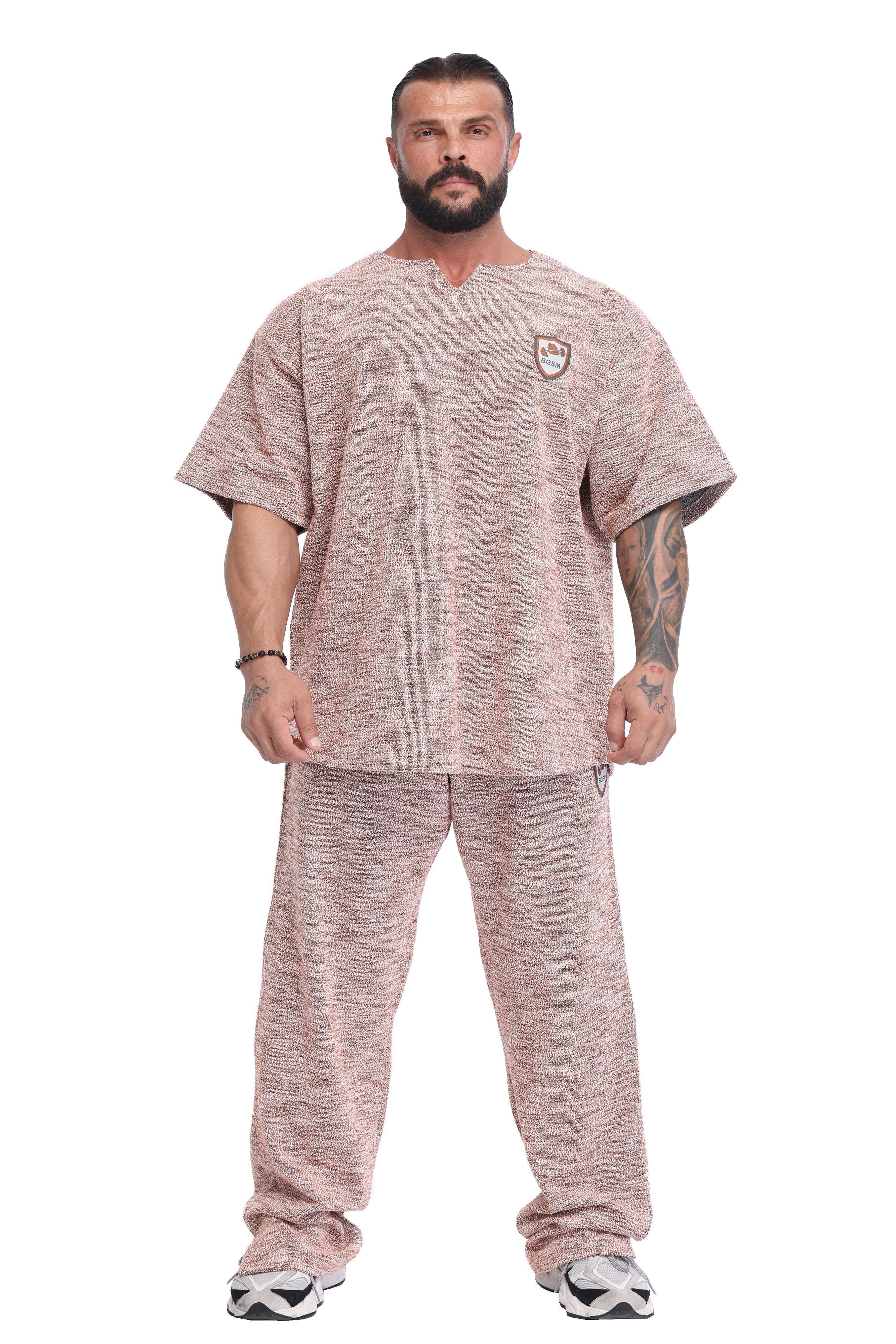 Erkek Oversize Kalın Tişört, Örgü Dokulu Gym Antrenman Üstü BGSM 3387