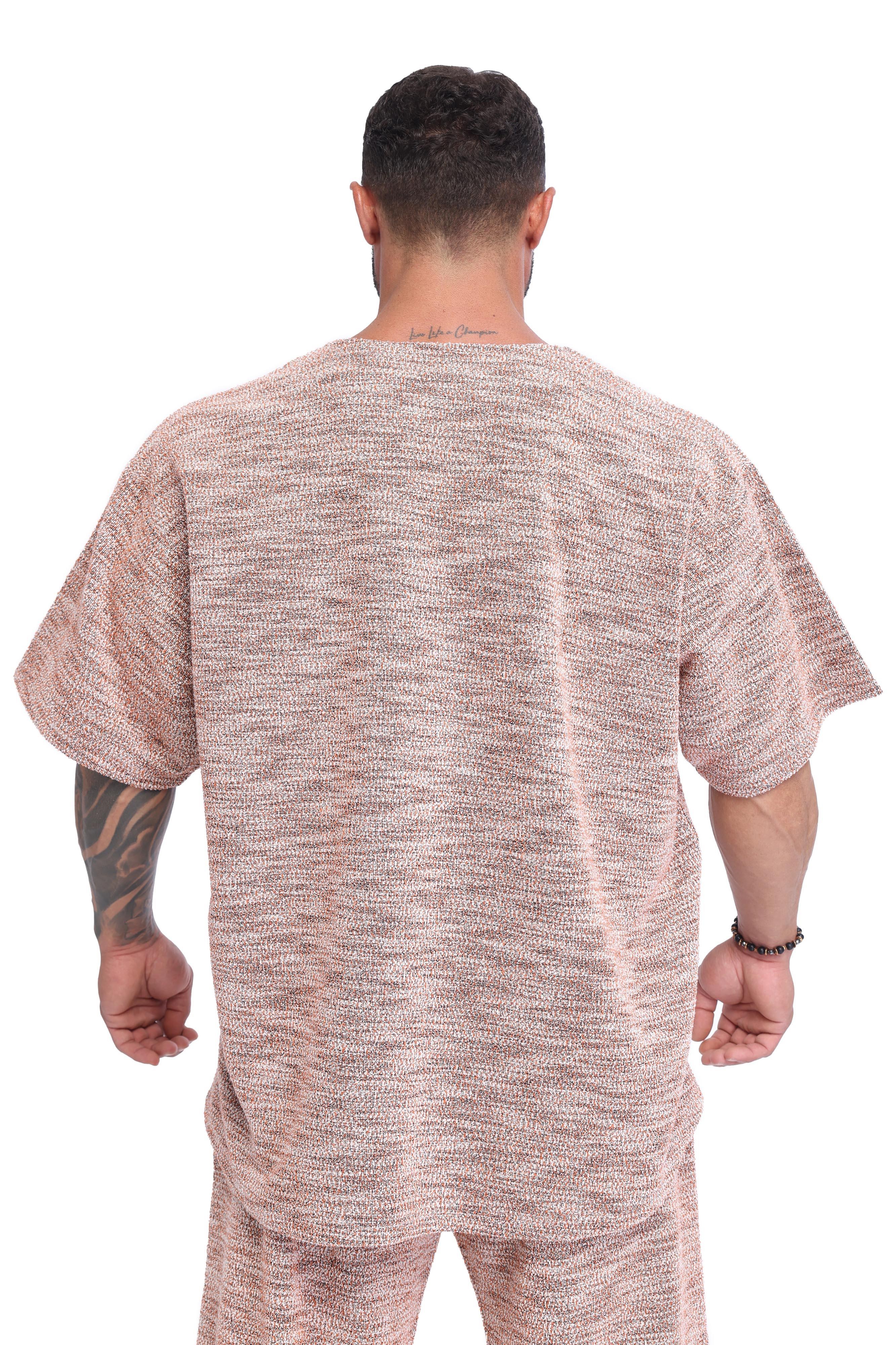 Erkek Oversize Kalın Tişört, Örgü Dokulu Gym Antrenman Üstü BGSM 3387