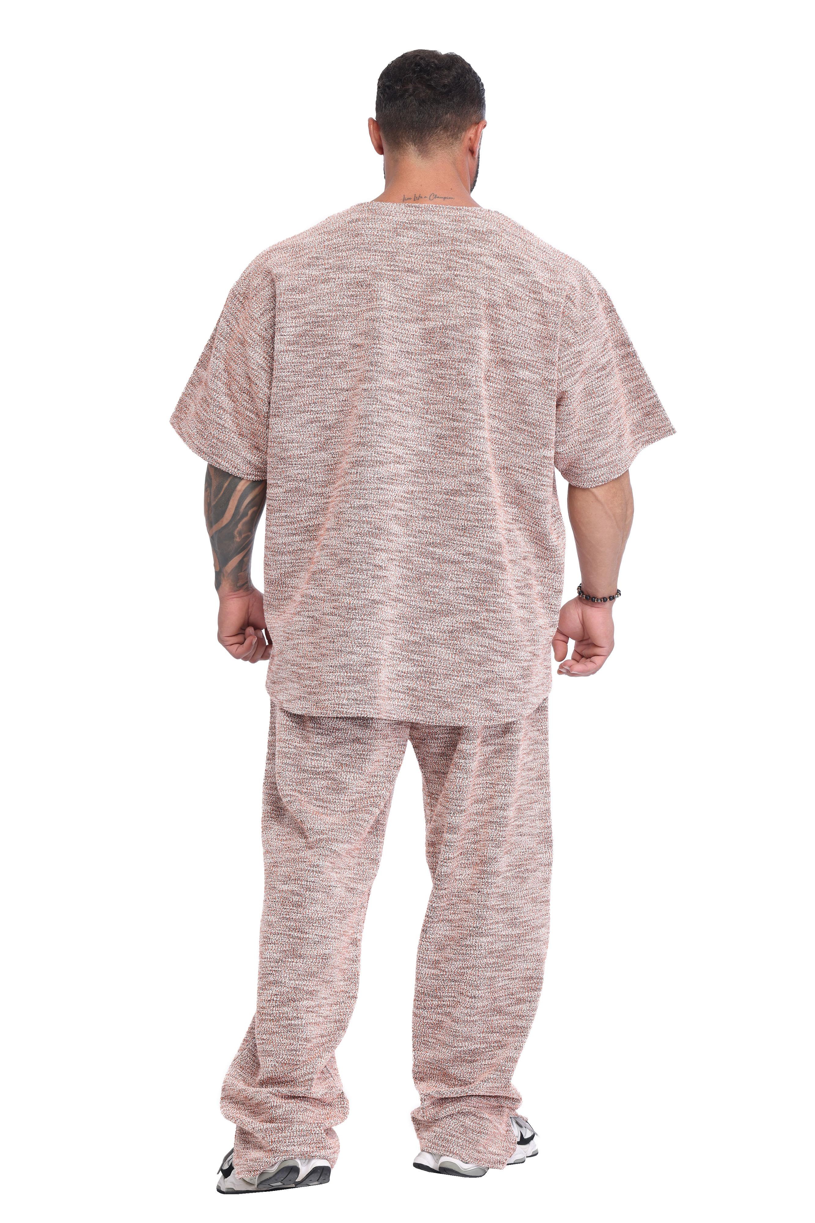 Erkek Oversize Kalın Tişört, Örgü Dokulu Gym Antrenman Üstü BGSM 3387