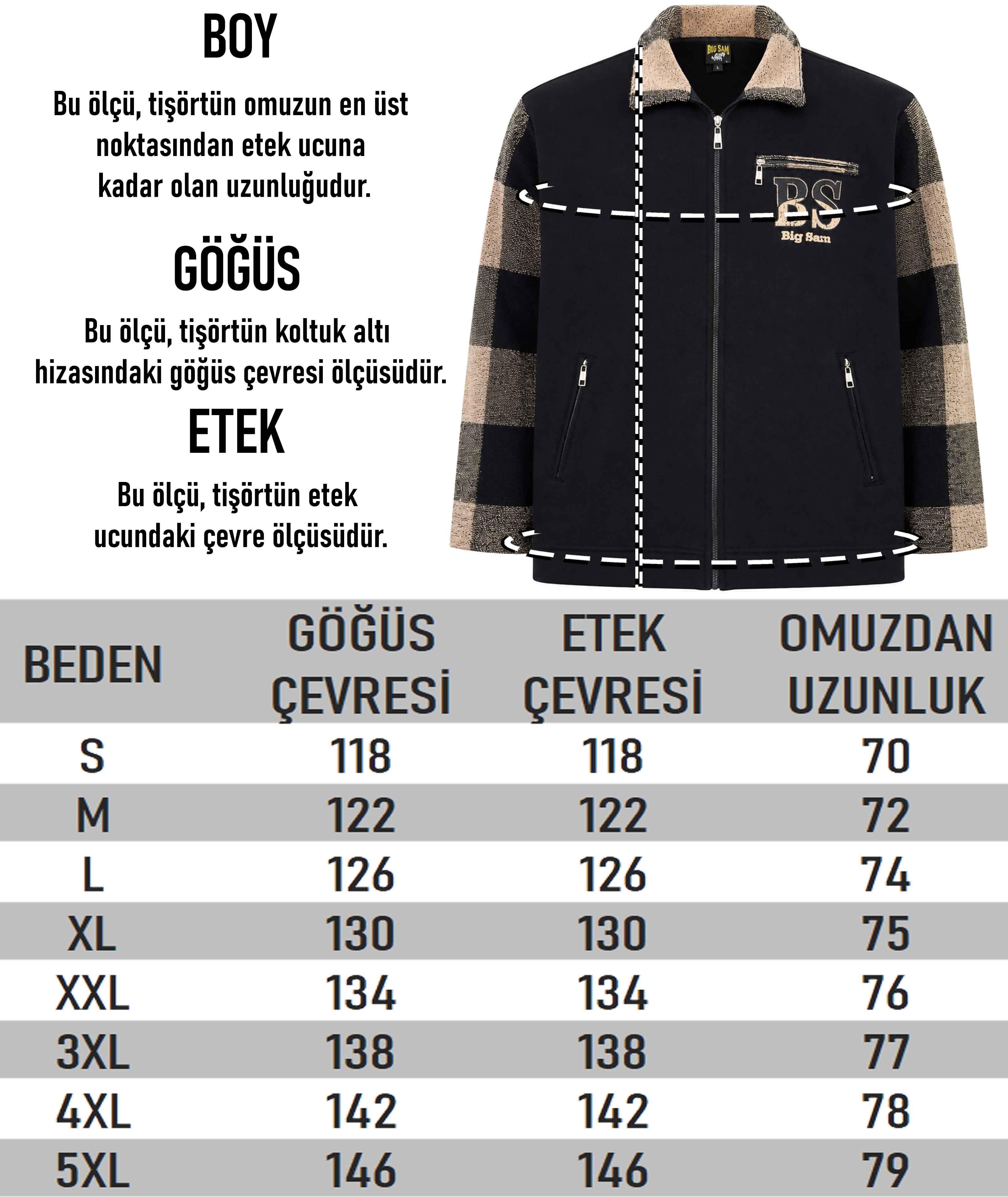 Erkek Oversize Pamuklu Spor Ceket, Havlu Garnili Yakalı, Big Sam 3651