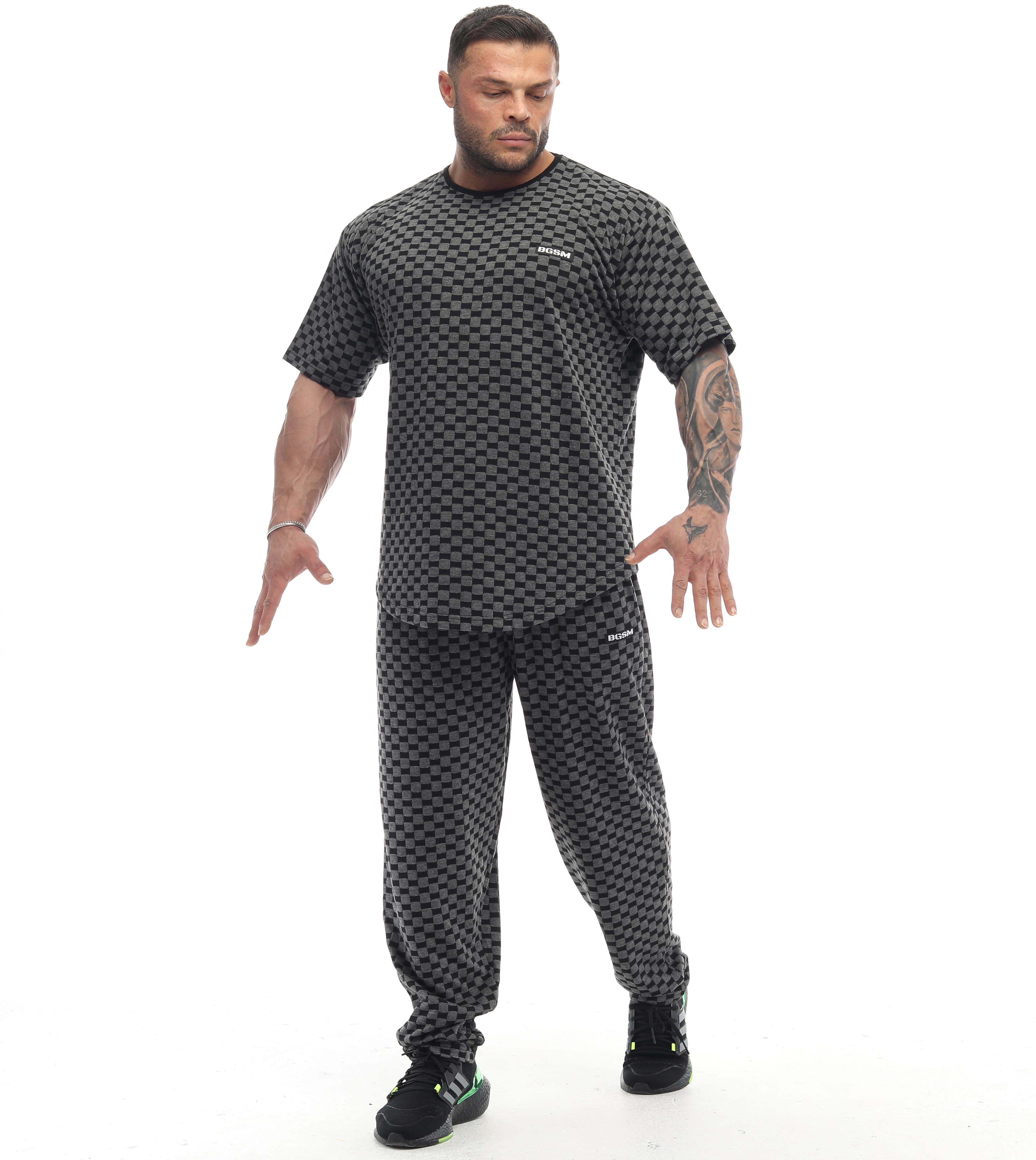 Erkek Oversize T-shirt Aktif Yaşam Üstü Damalı Gym Rag Top 3336