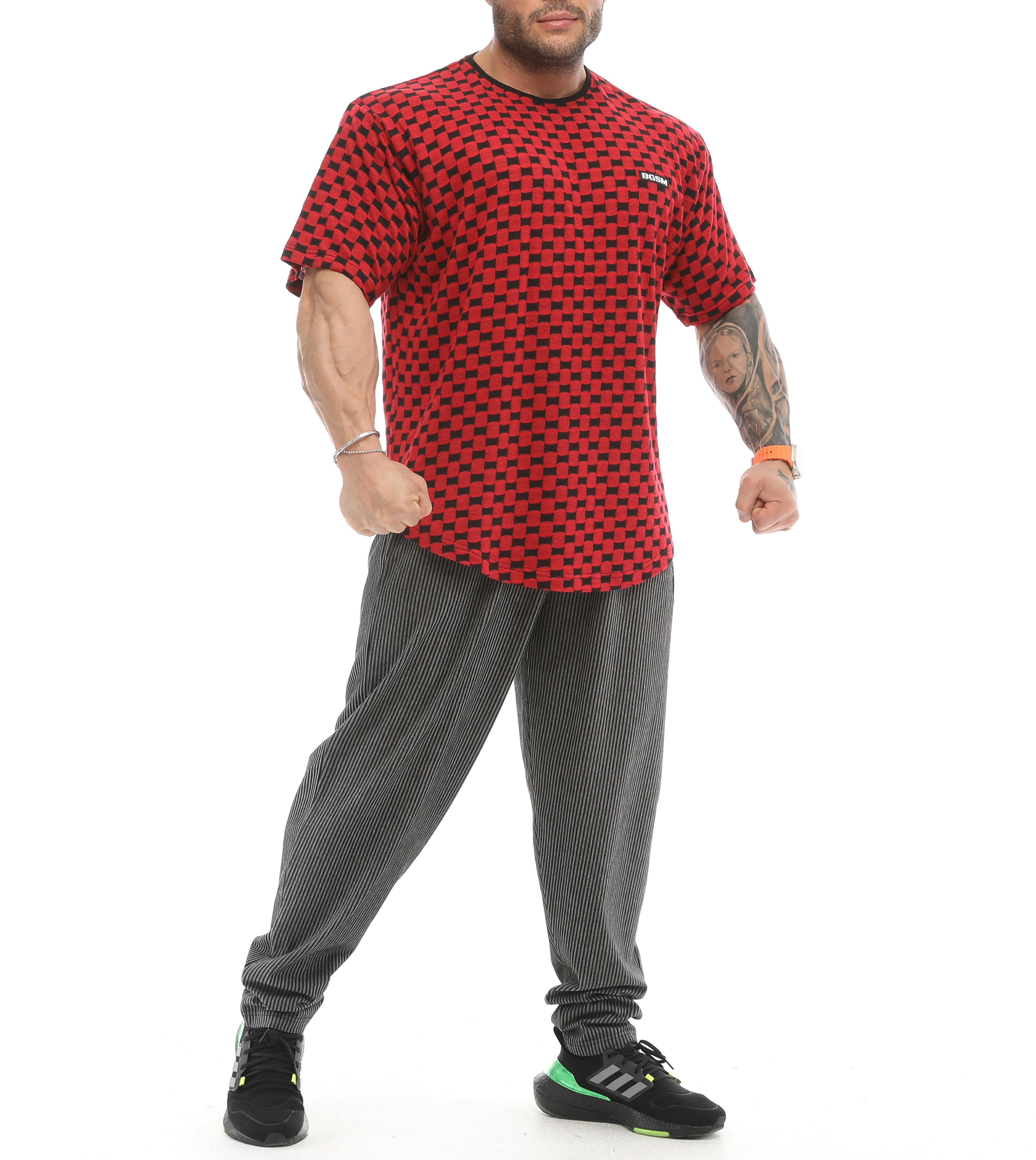 Erkek Oversize T-shirt Aktif Yaşam Üstü Damalı Gym Rag Top 3336