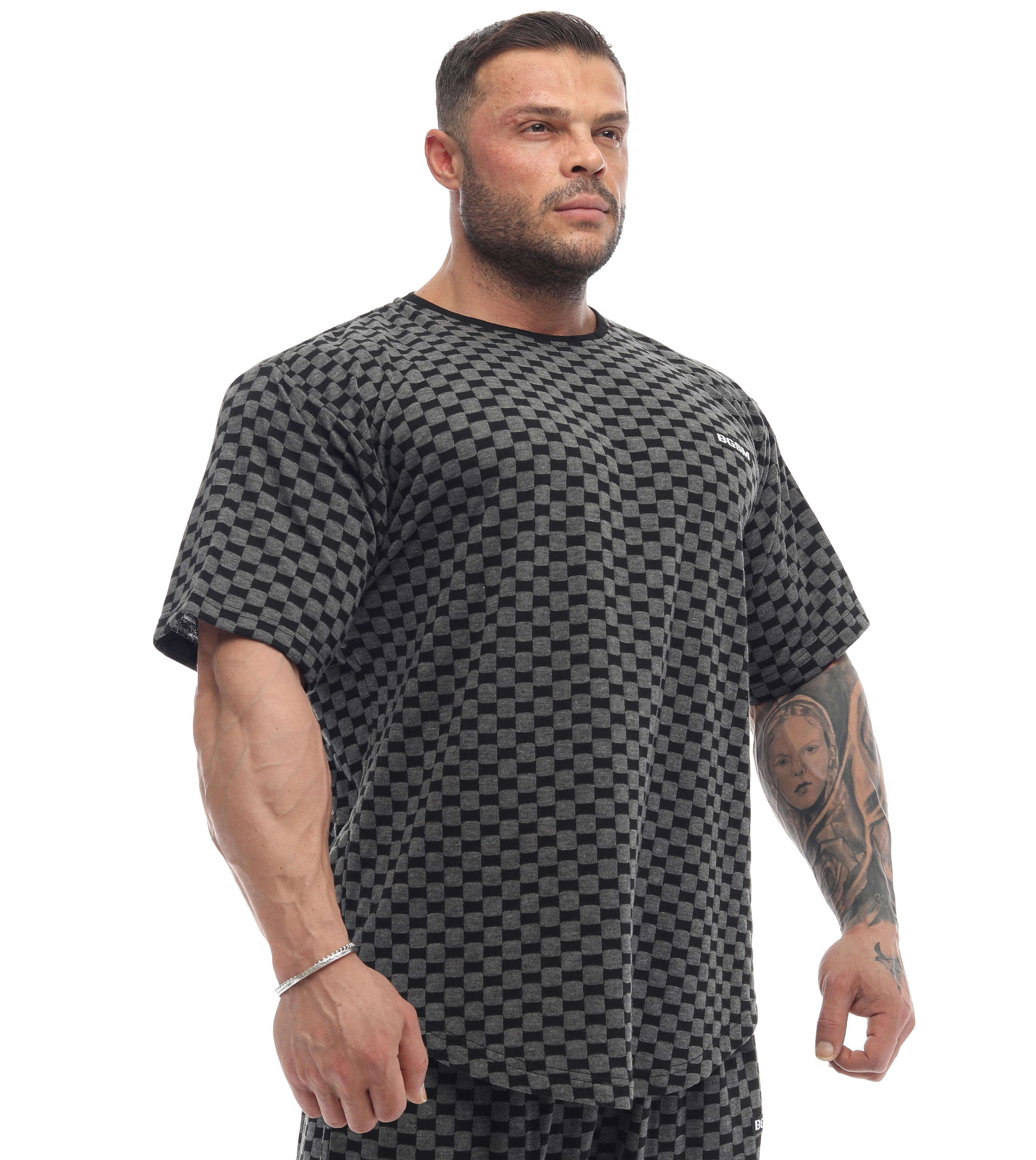 Erkek Oversize T-shirt Aktif Yaşam Üstü Damalı Gym Rag Top 3336
