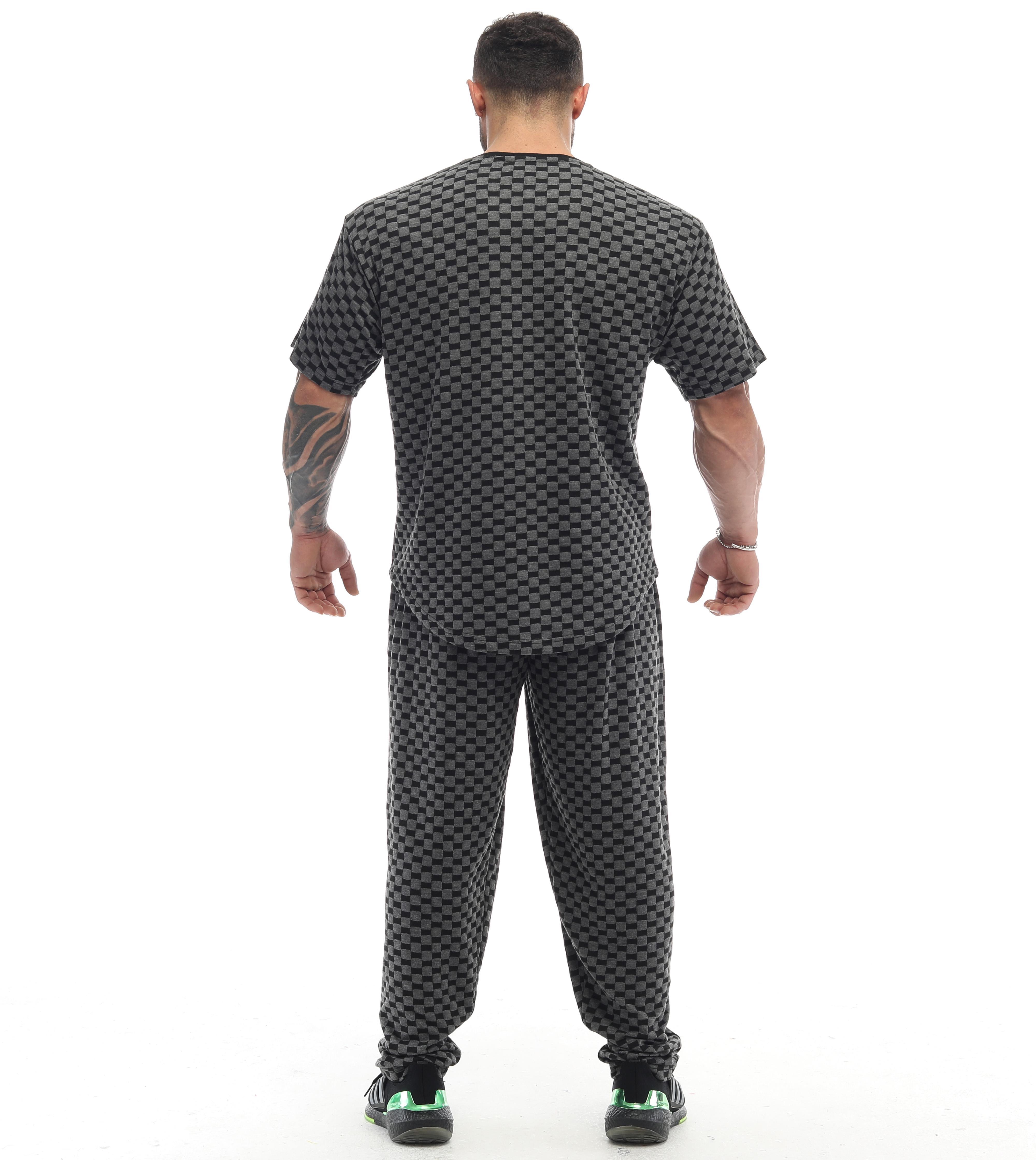 Erkek Oversize T-shirt Aktif Yaşam Üstü Damalı Gym Rag Top 3336