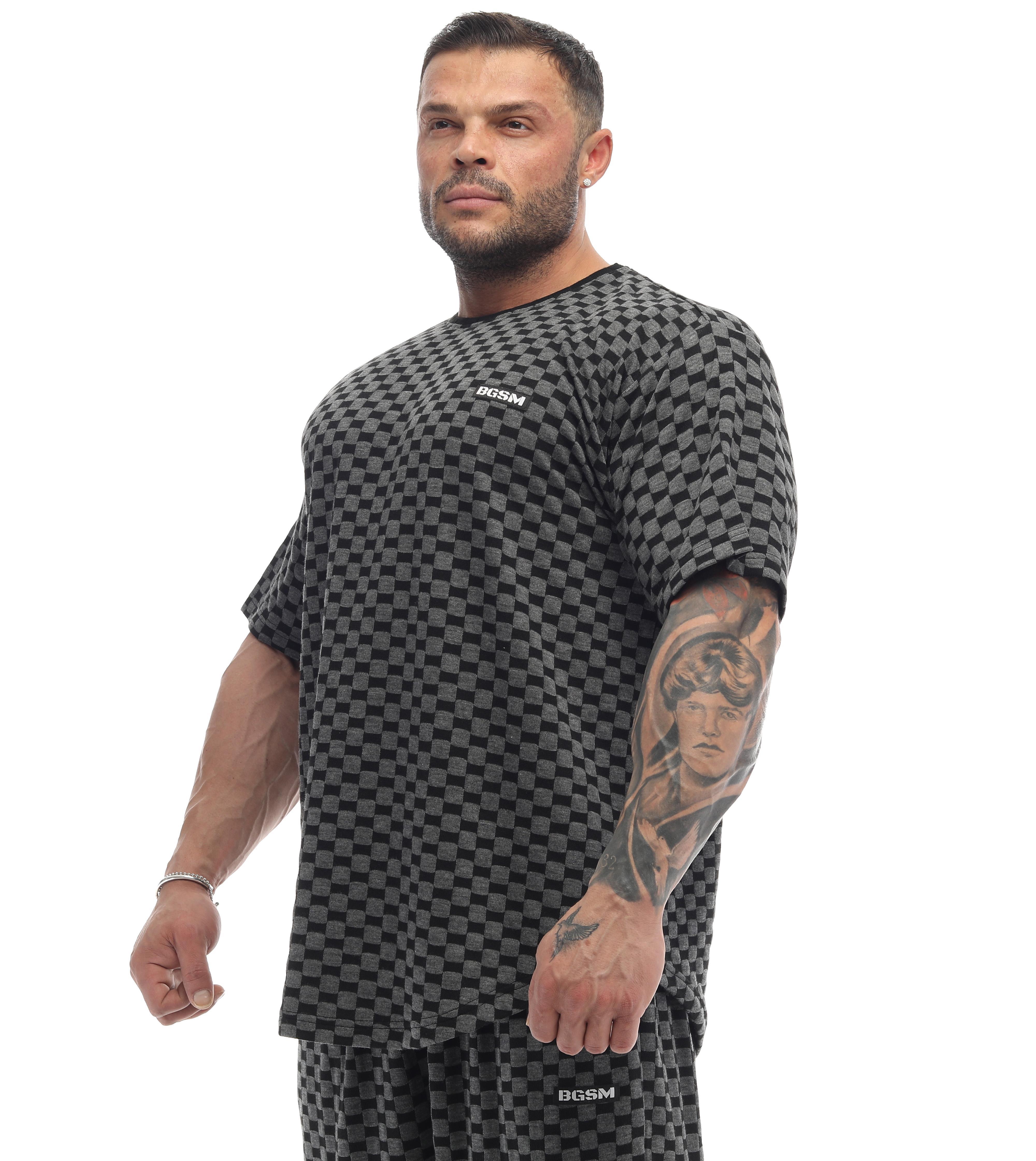 Erkek Oversize T-shirt Aktif Yaşam Üstü Damalı Gym Rag Top 3336