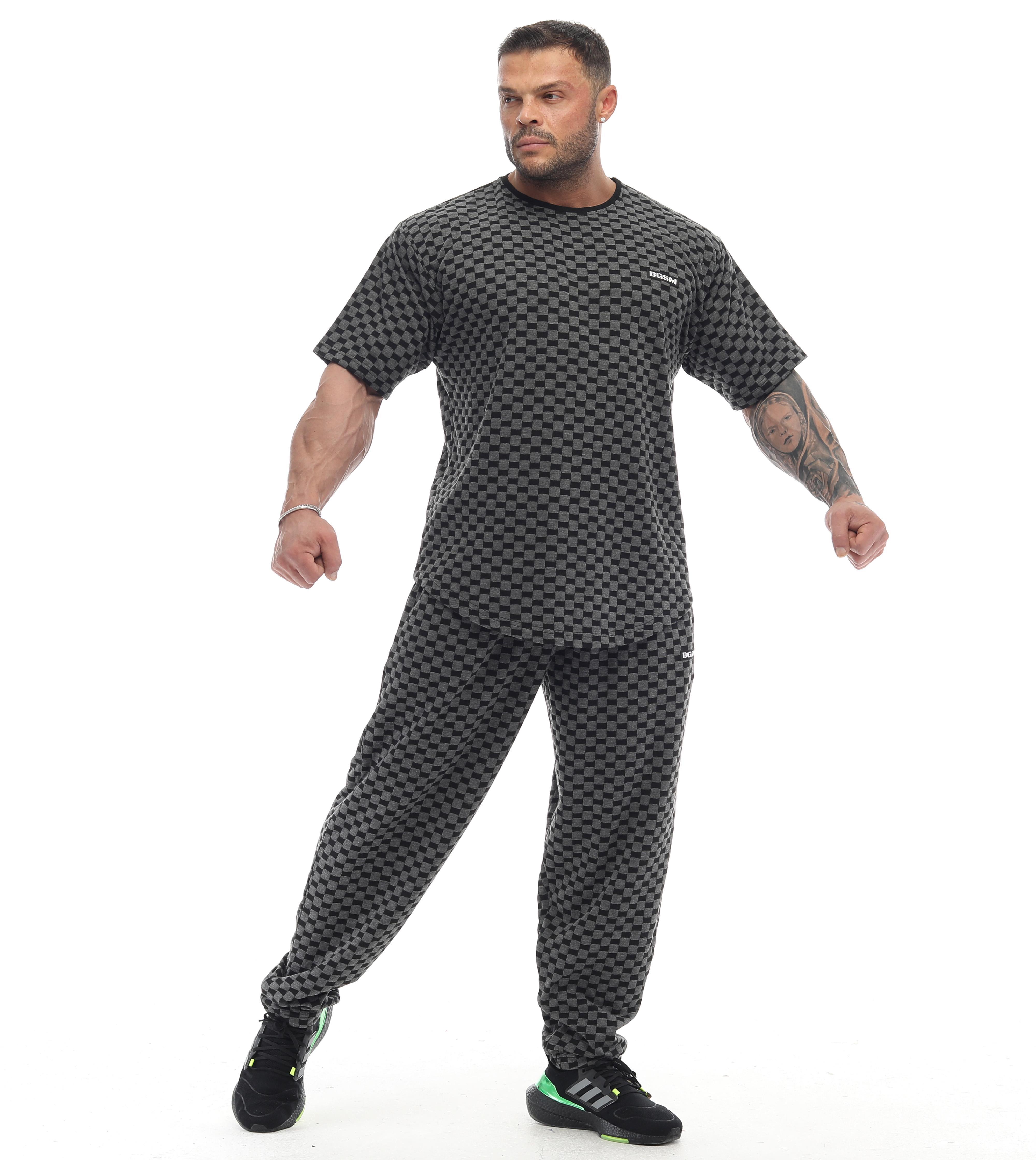 Erkek Oversize T-shirt Aktif Yaşam Üstü Damalı Gym Rag Top 3336