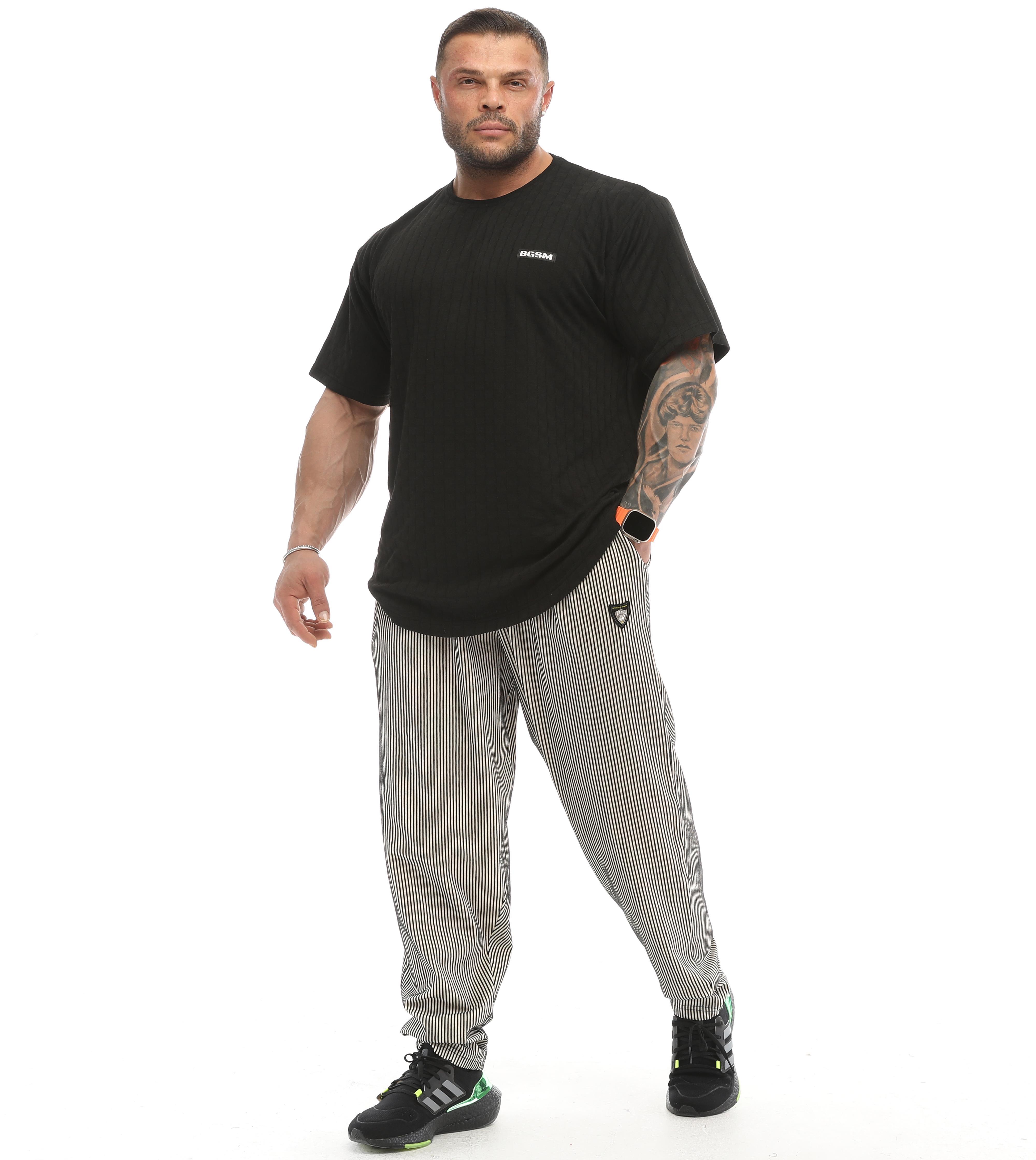 Erkek Oversize T-shirt Aktif Yaşam Üstü Damalı Gym Rag Top 3336
