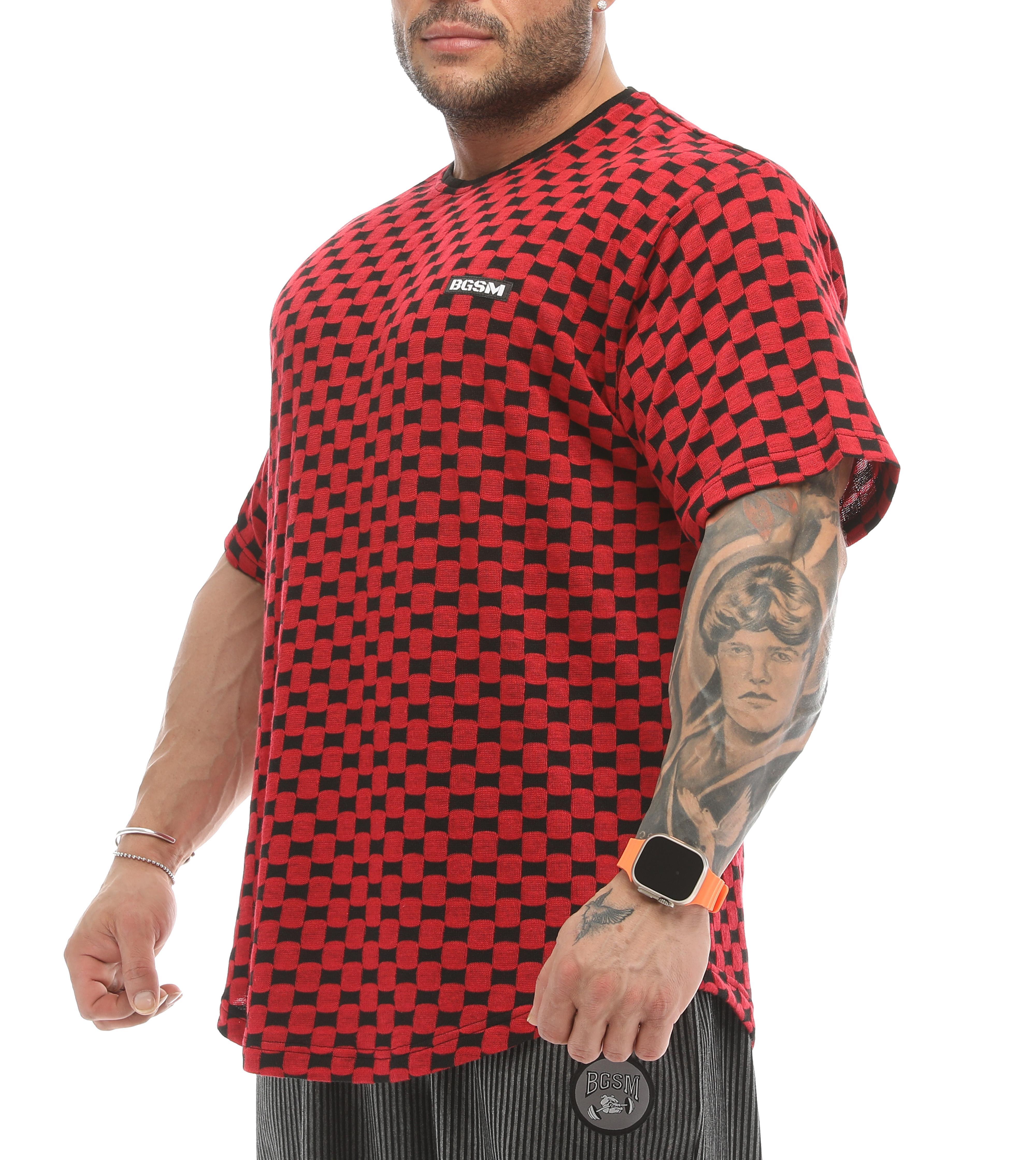 Erkek Oversize T-shirt Aktif Yaşam Üstü Damalı Gym Rag Top 3336