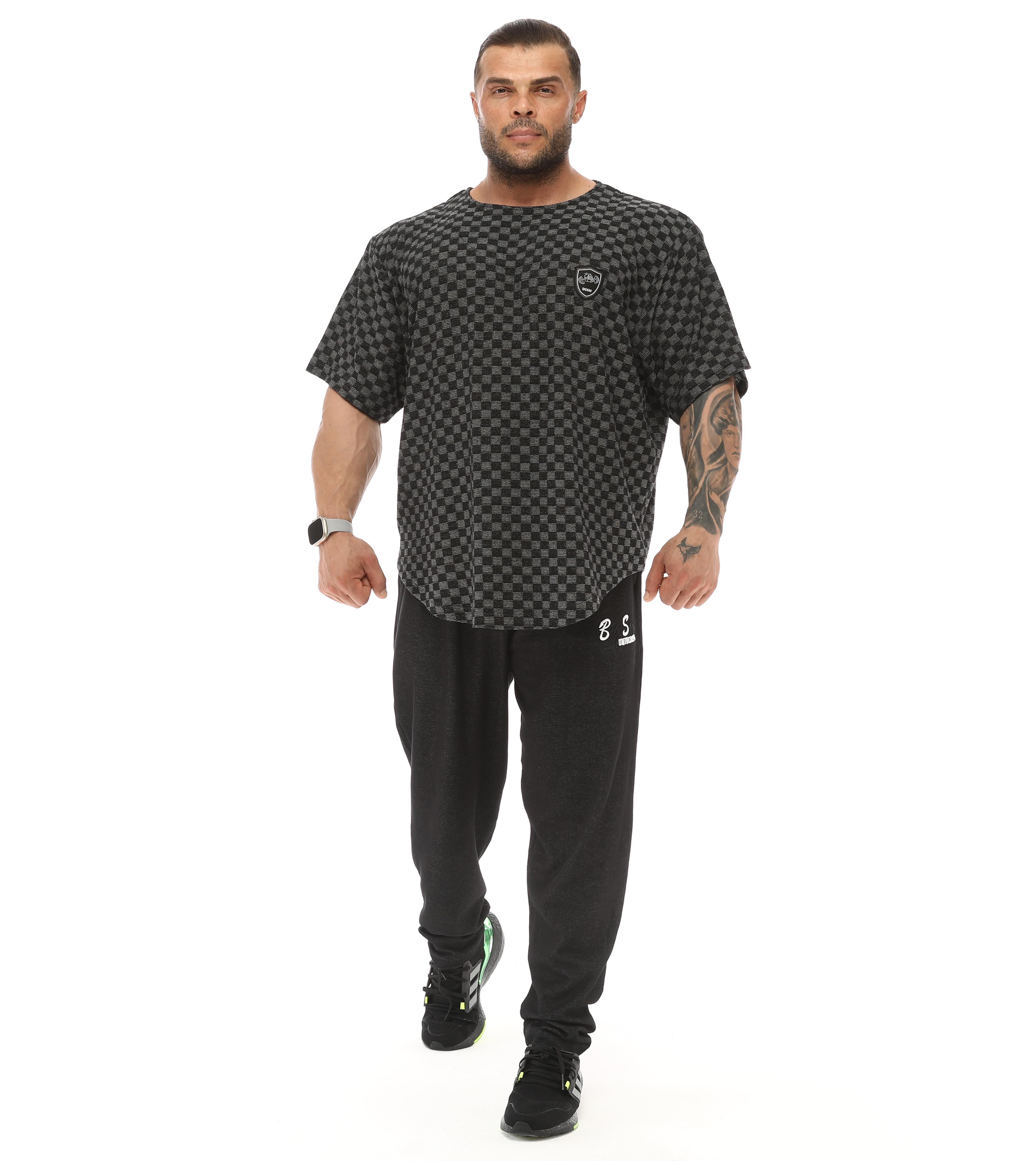Erkek Oversize T-shirt Damalı Gym Rag Top 3337