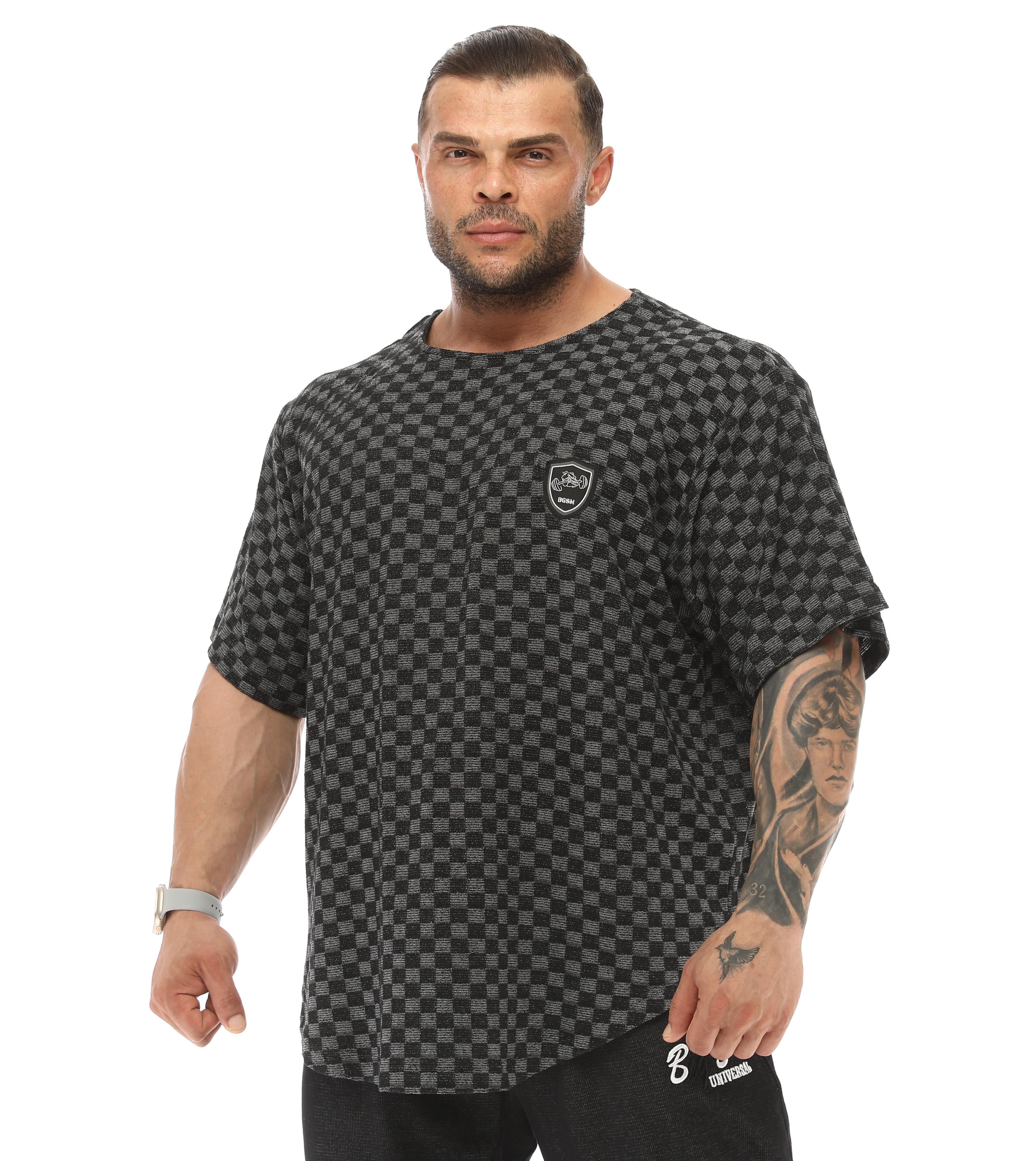 Erkek Oversize T-shirt Damalı Gym Rag Top 3337