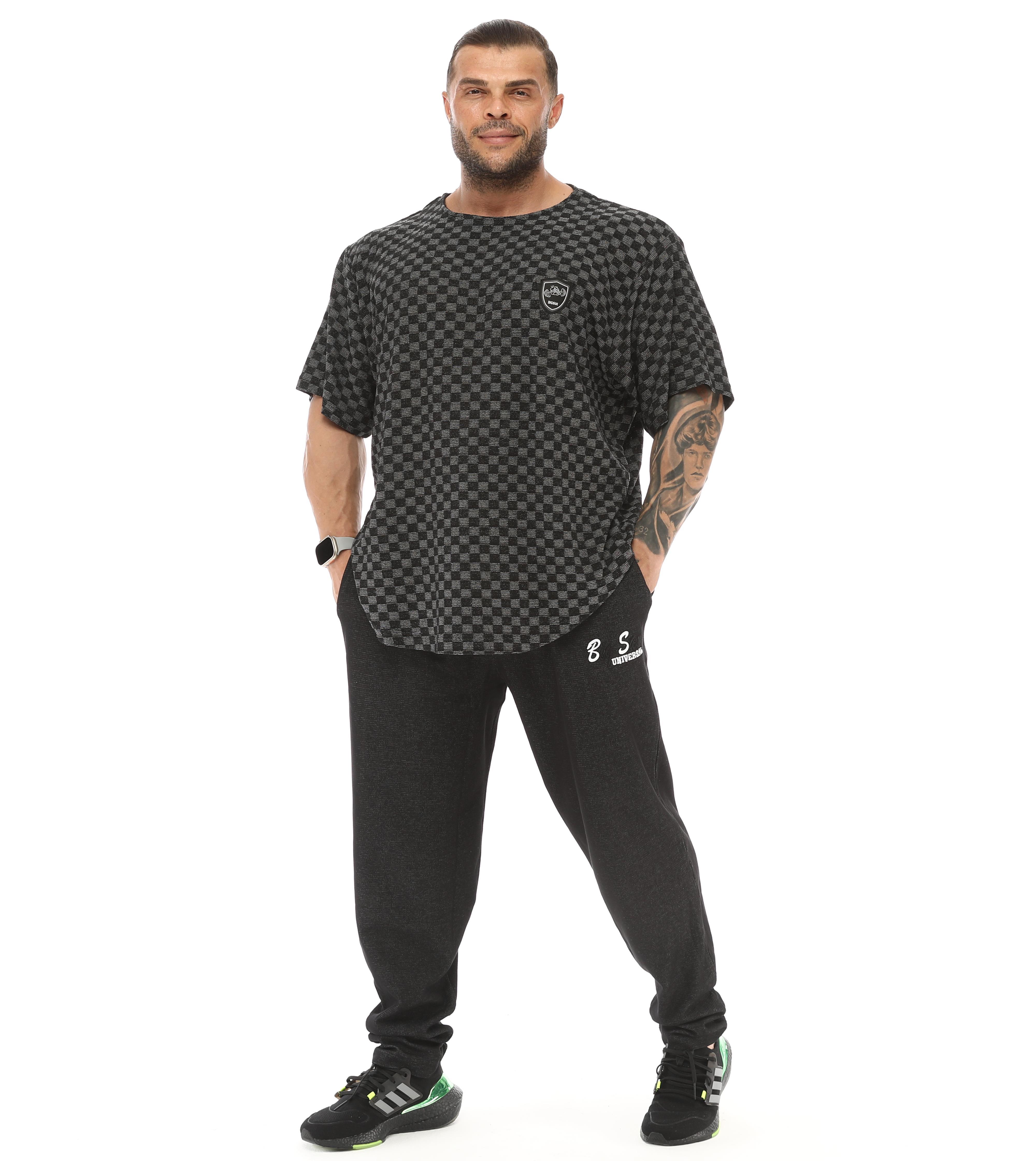 Erkek Oversize T-shirt Damalı Gym Rag Top 3337