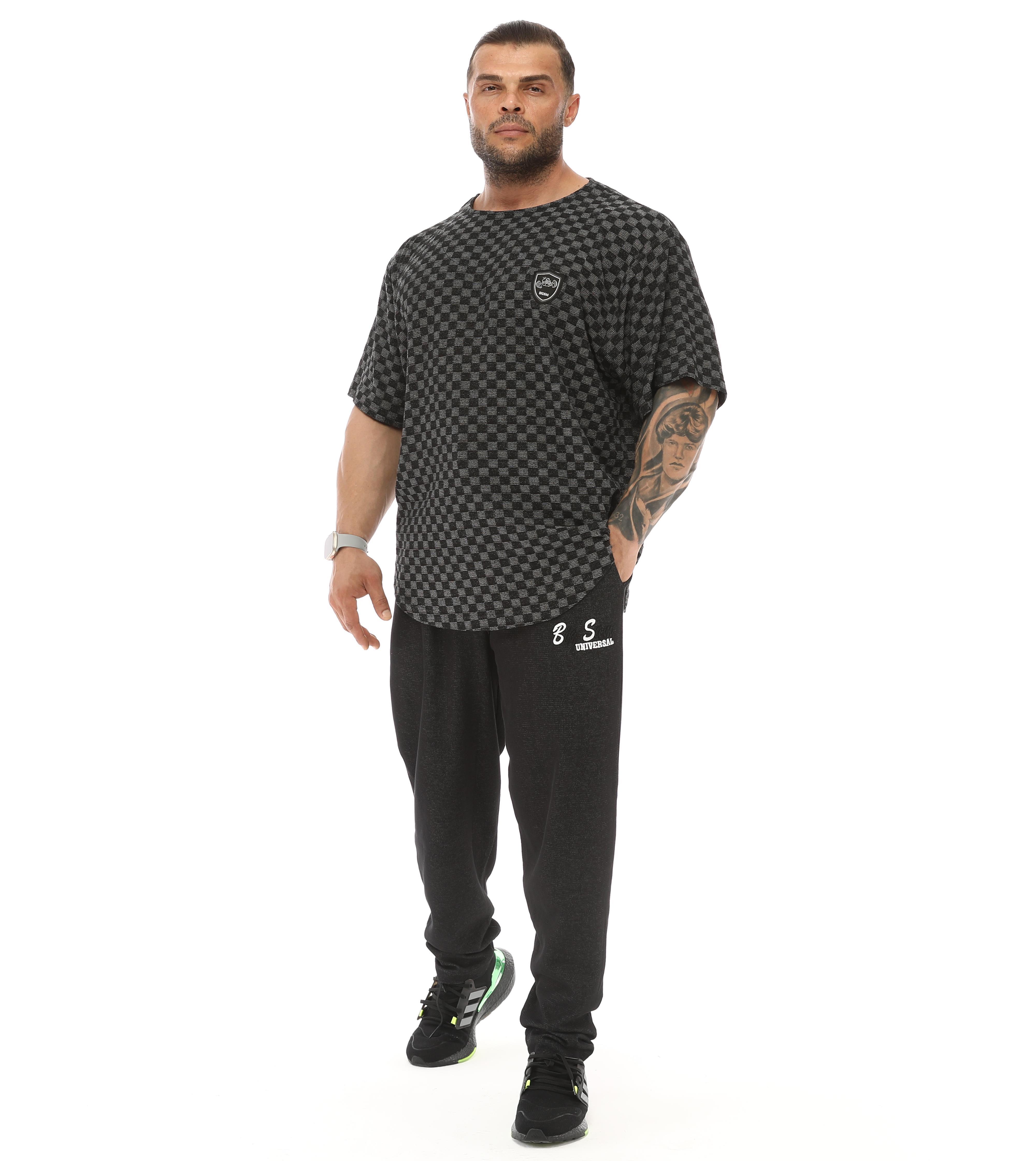 Erkek Oversize T-shirt Damalı Gym Rag Top 3337