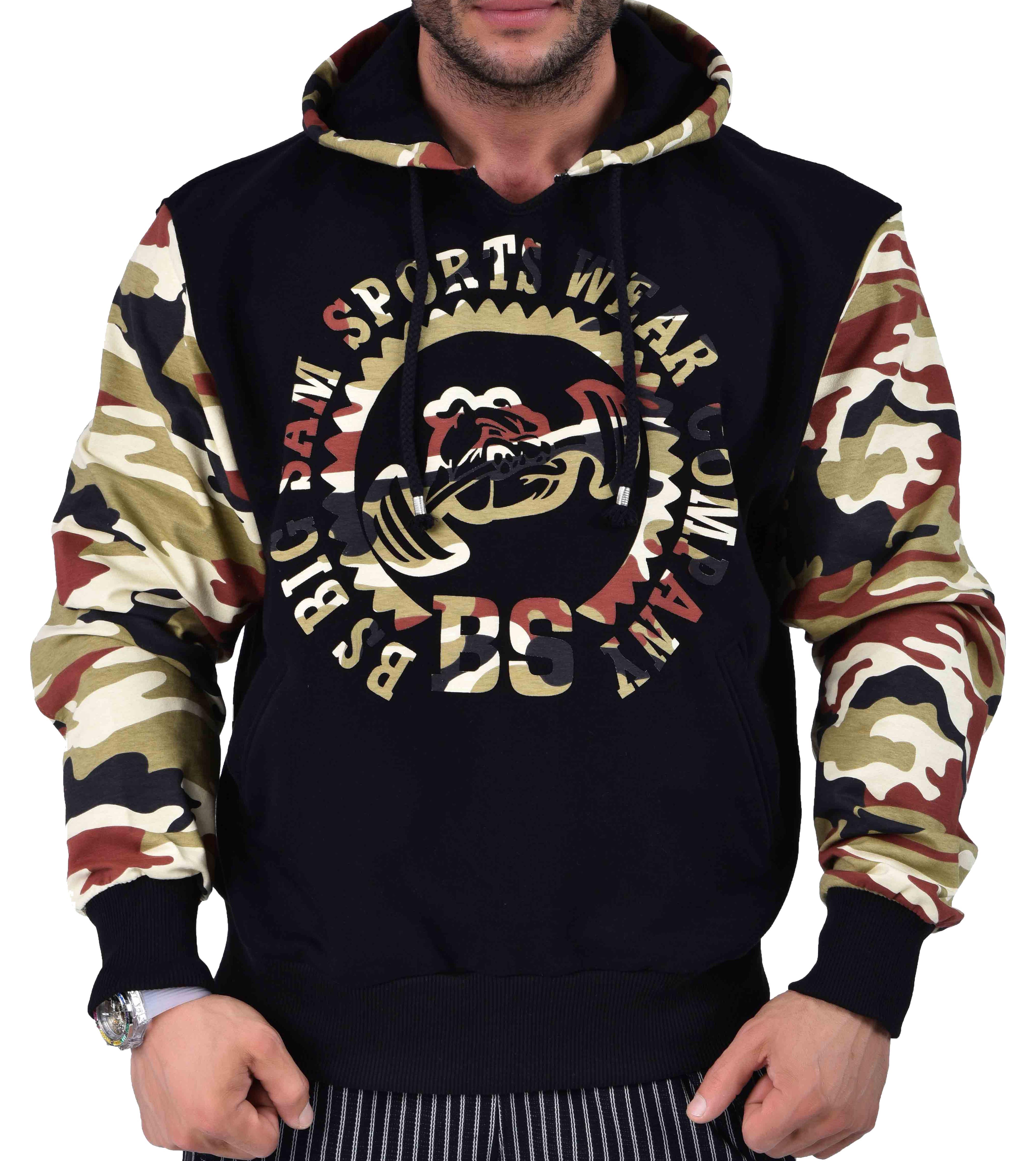 Kamuflaj Detaylı Kapşonlu Sweatshirt Big Sam 4666