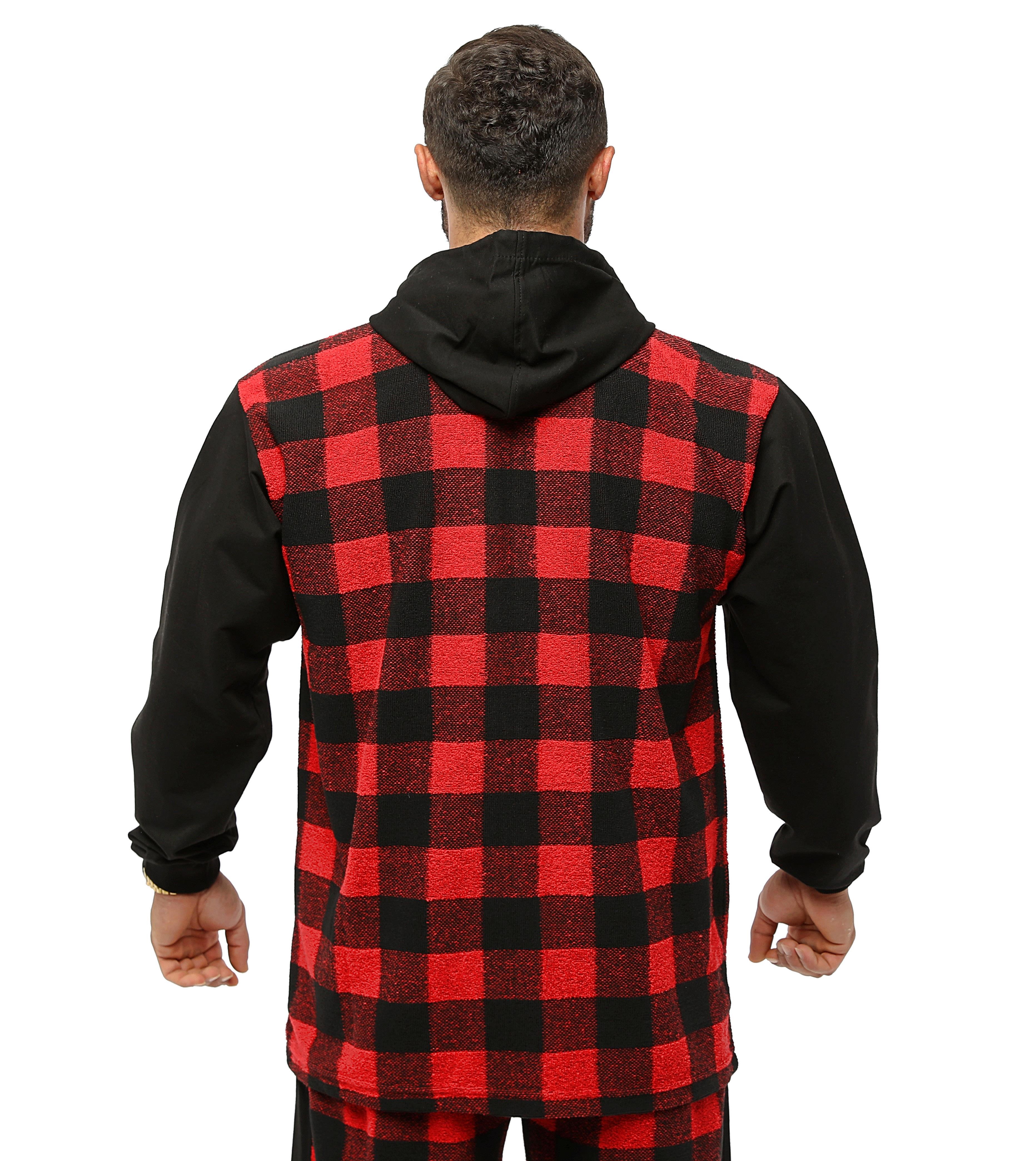 Kapşonlu Kışlık Eşofman Üstü Kareli Outdoor Spor Ceket