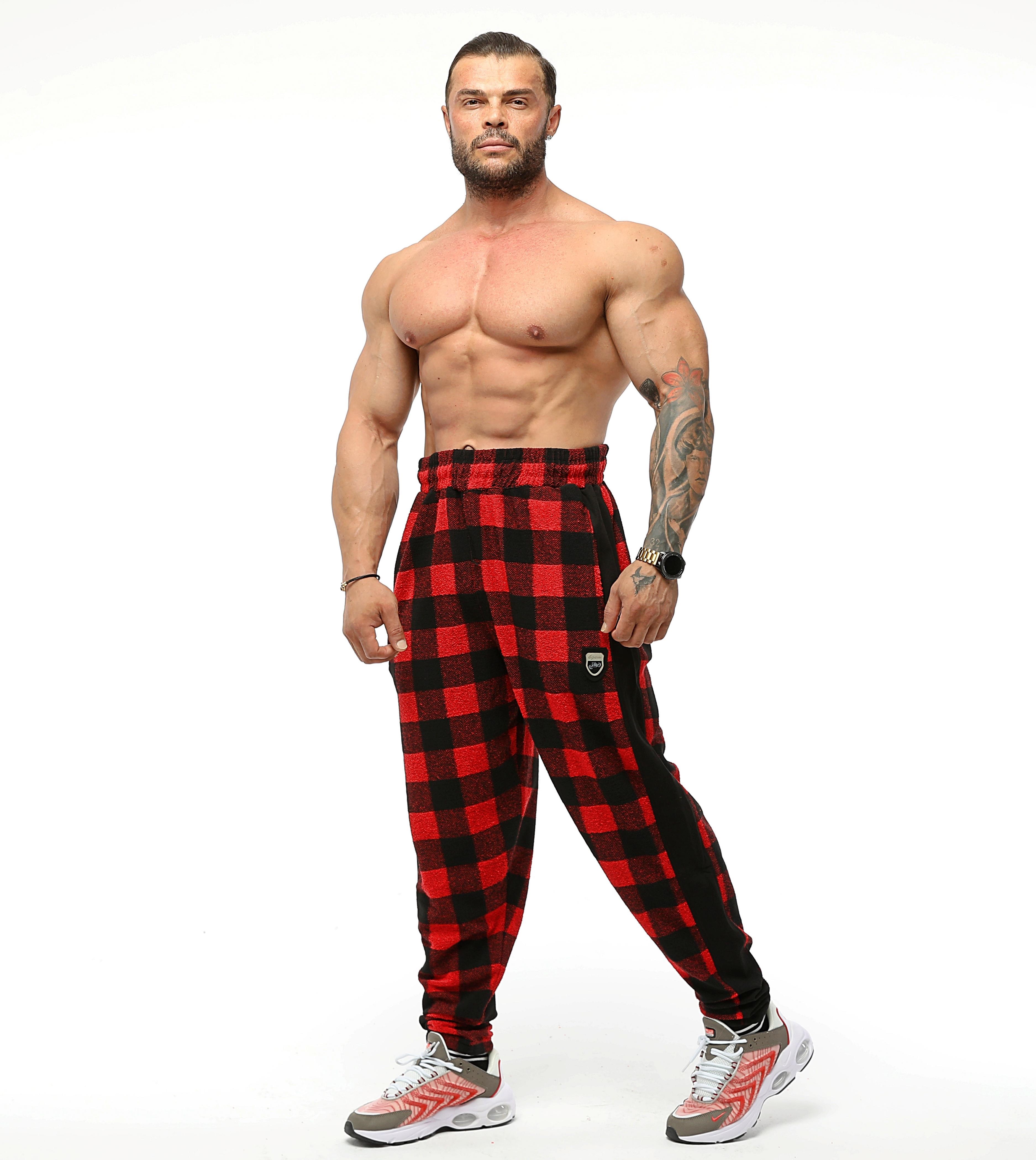 Kışlık Eşofman Altı Kareli Oversize Body Pantolon