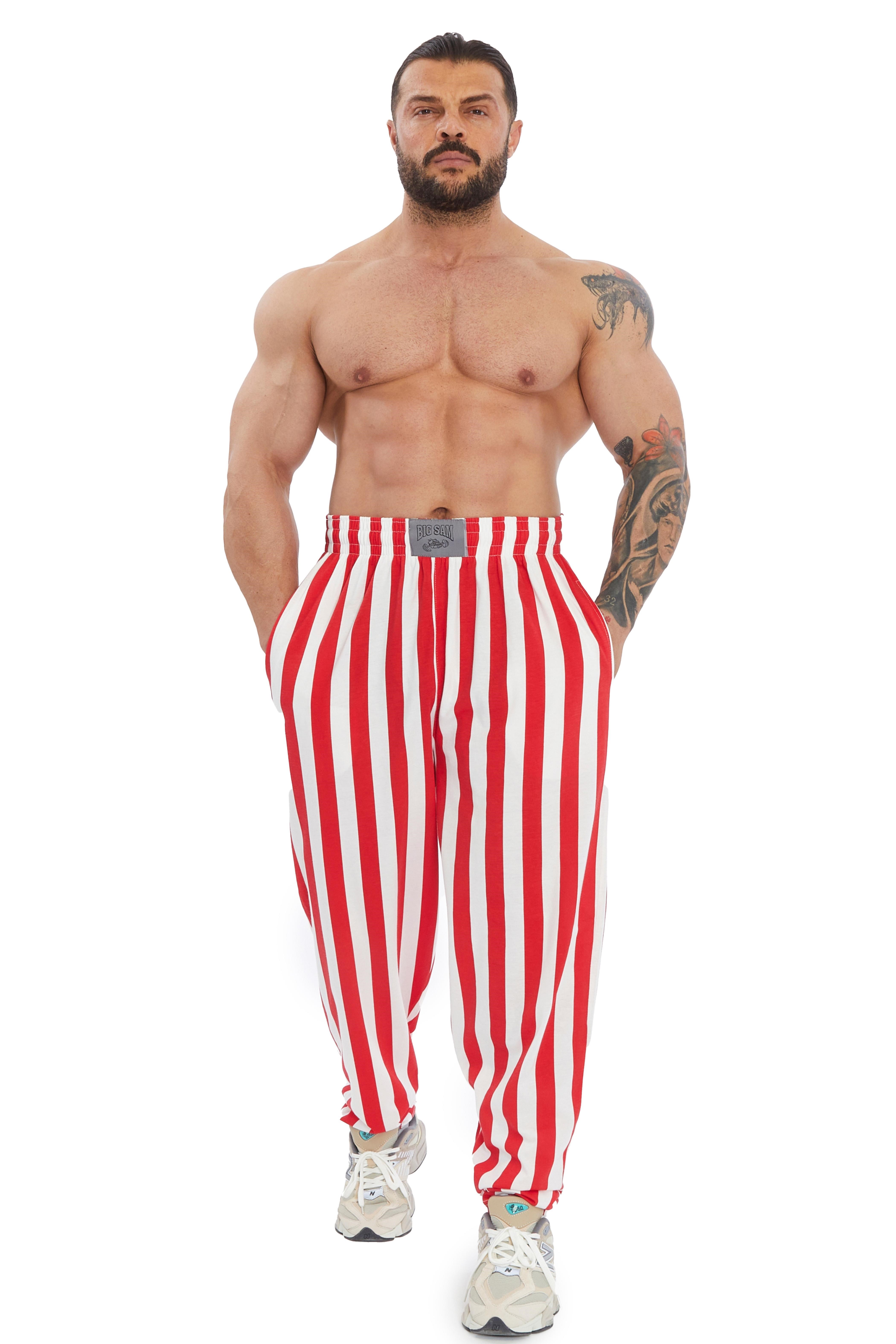 Loose Fit Çizgili Pamuk Eşofman Altı Gym Pantolon Big Sam 877