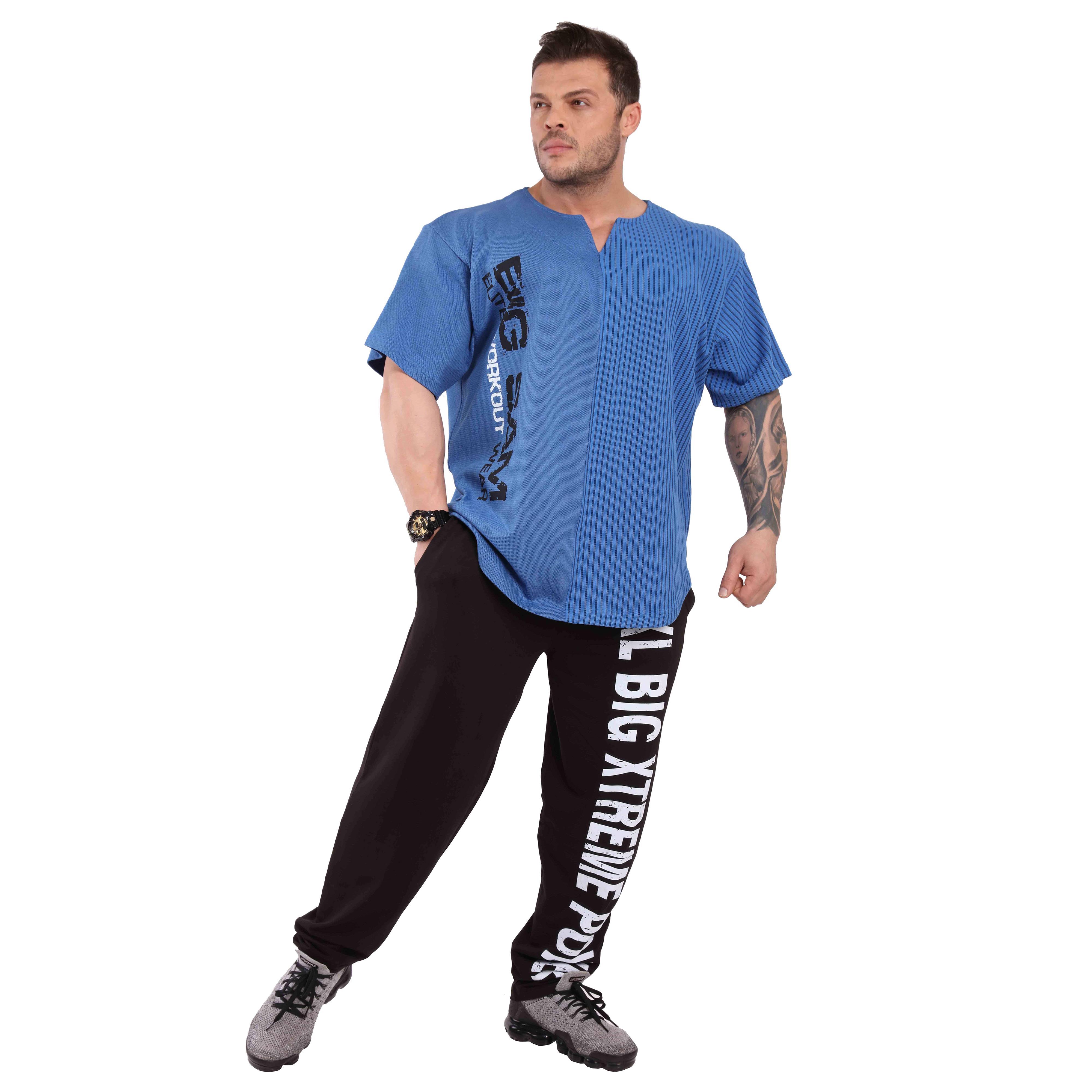 Oversize Antrenman Tişörtü Rahat Kesim Mavi Big Sam 3246