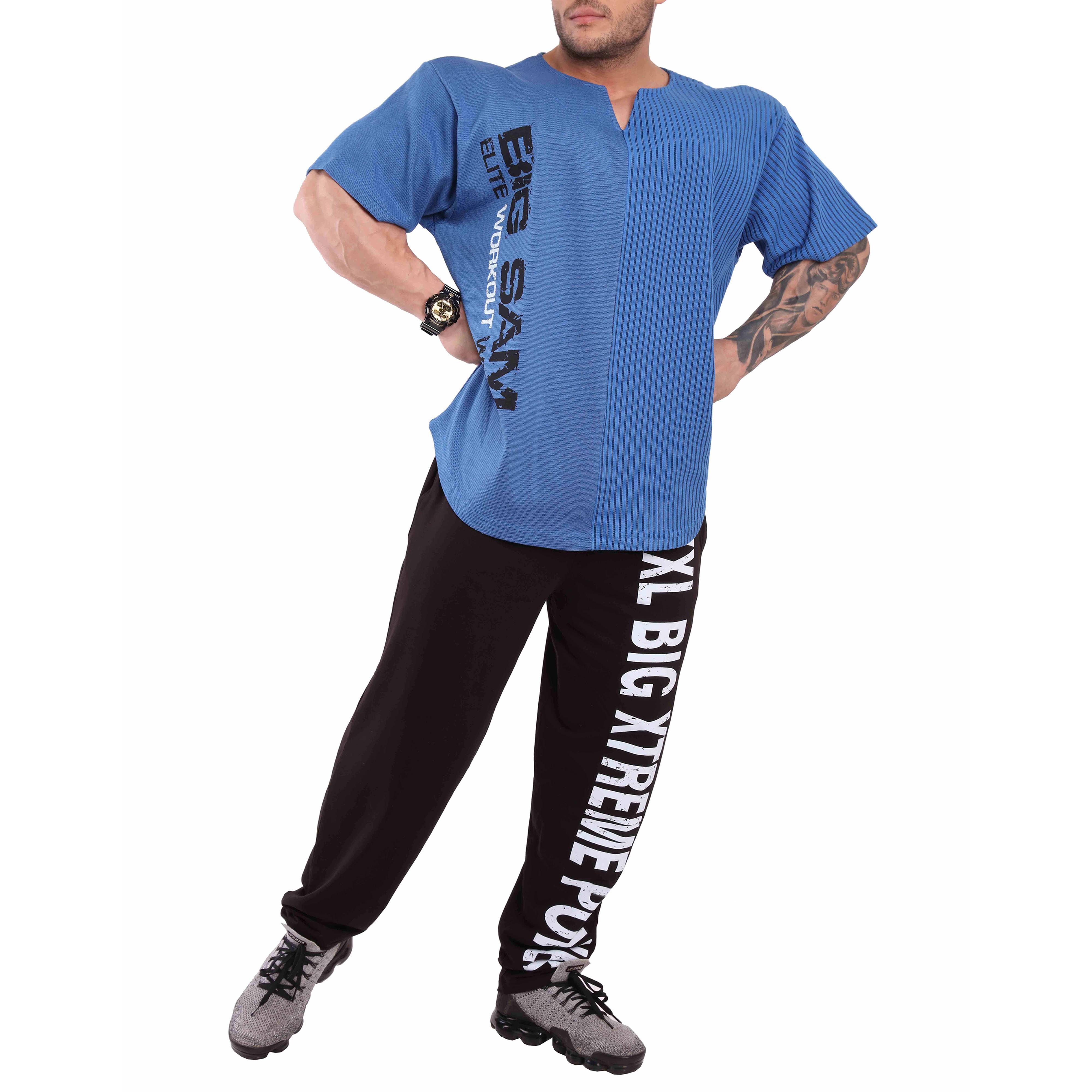 Oversize Antrenman Tişörtü Rahat Kesim Mavi Big Sam 3246